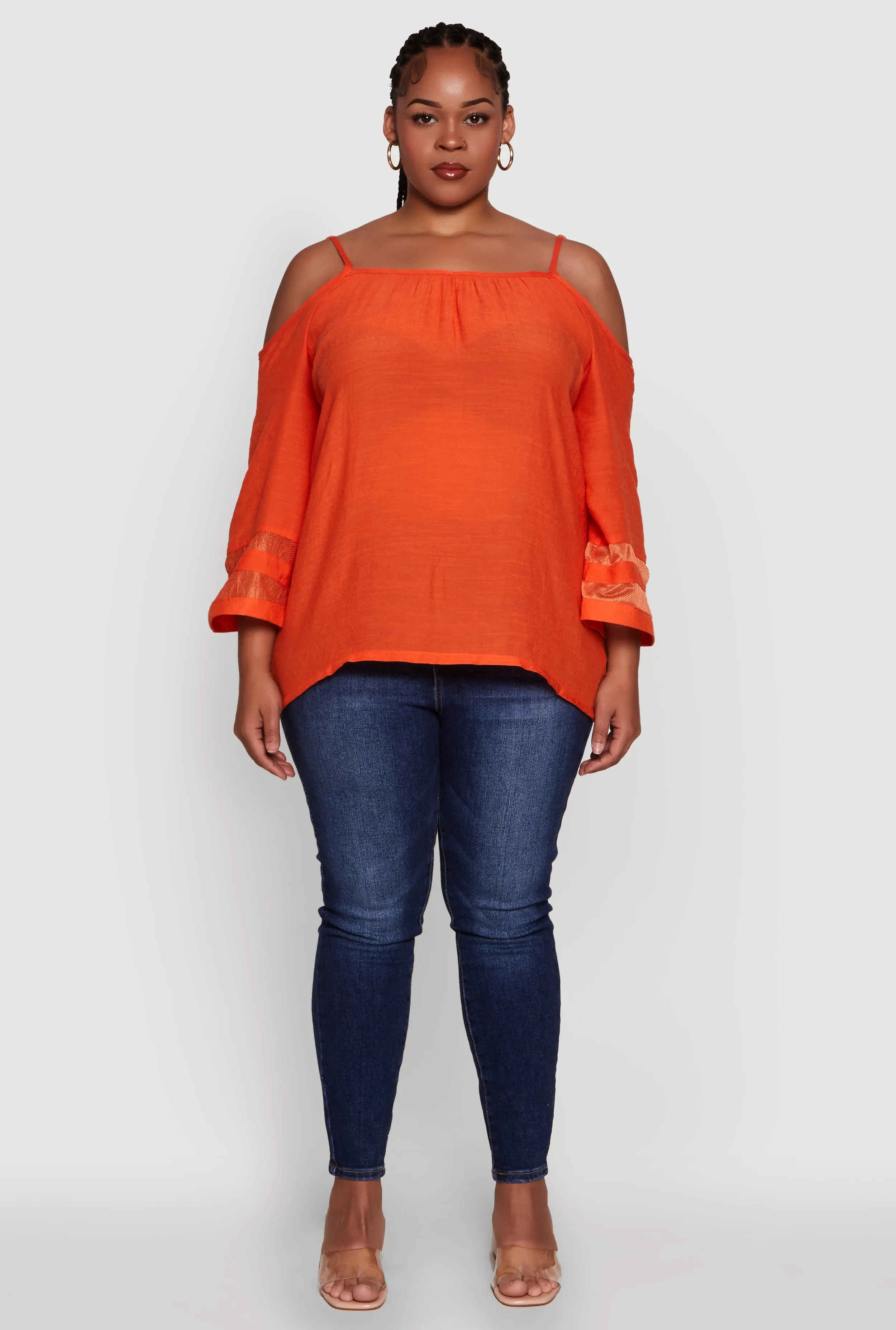 Plus Size Chic Cold Shoulder Gauze Knit Top with Adjustable Straps sold by Rainbow product image thumbnail 3
