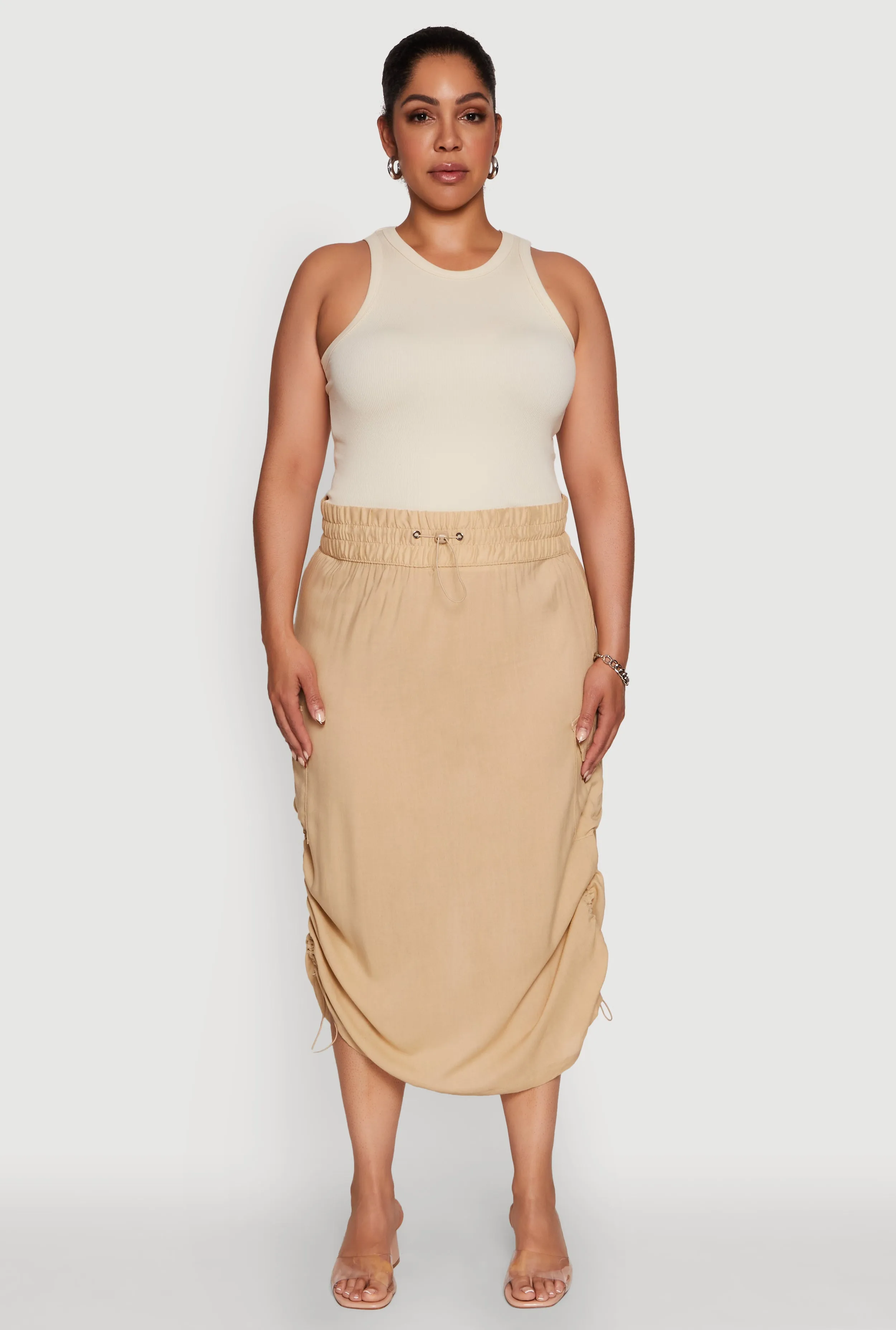 Plus Size Trendy Toggle Drawstring High Waisted Utility Skirt sold by Rainbow