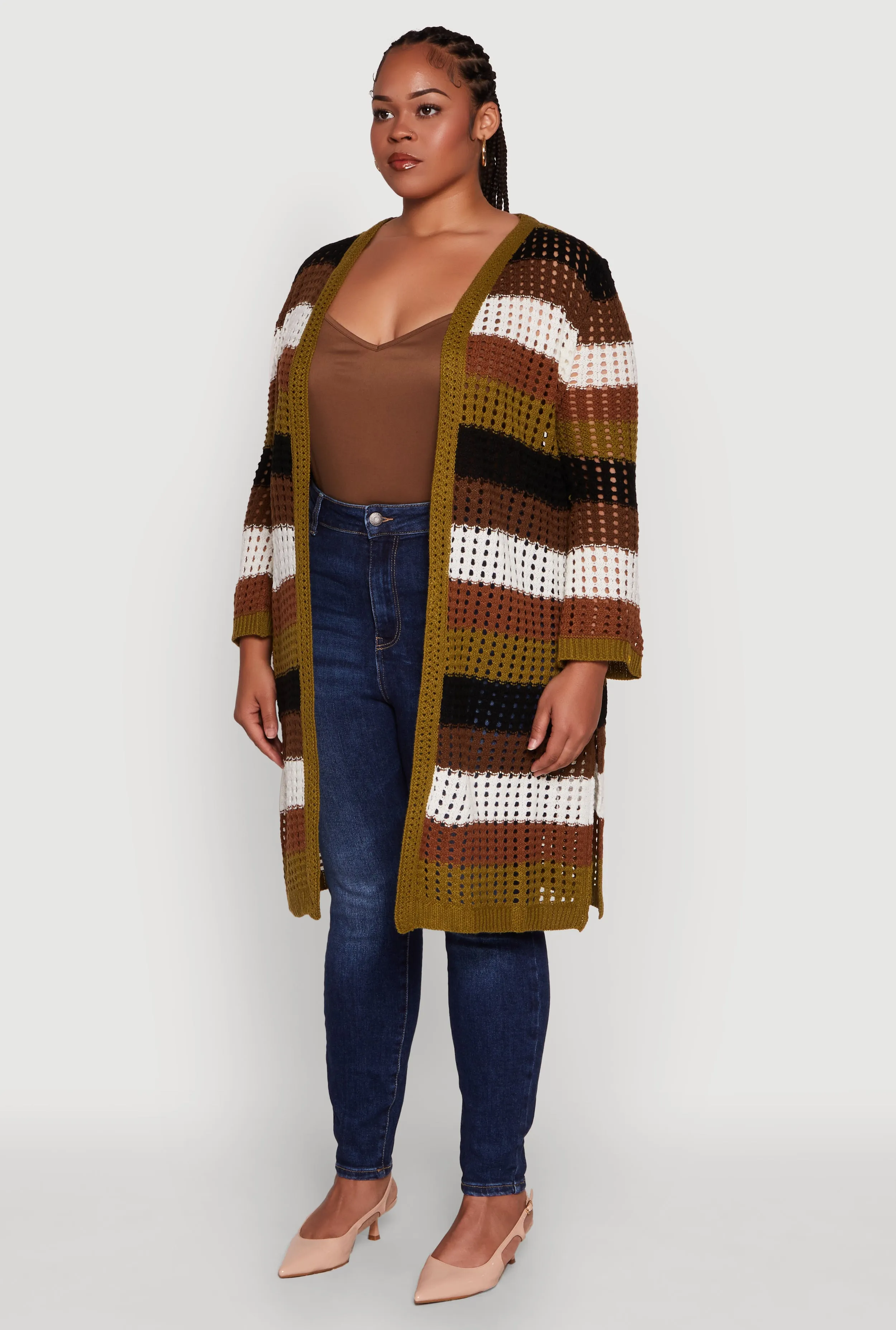 Plus Size Trendy Striped Crochet Long Sleeve Duster sold by Rainbow product image thumbnail 3