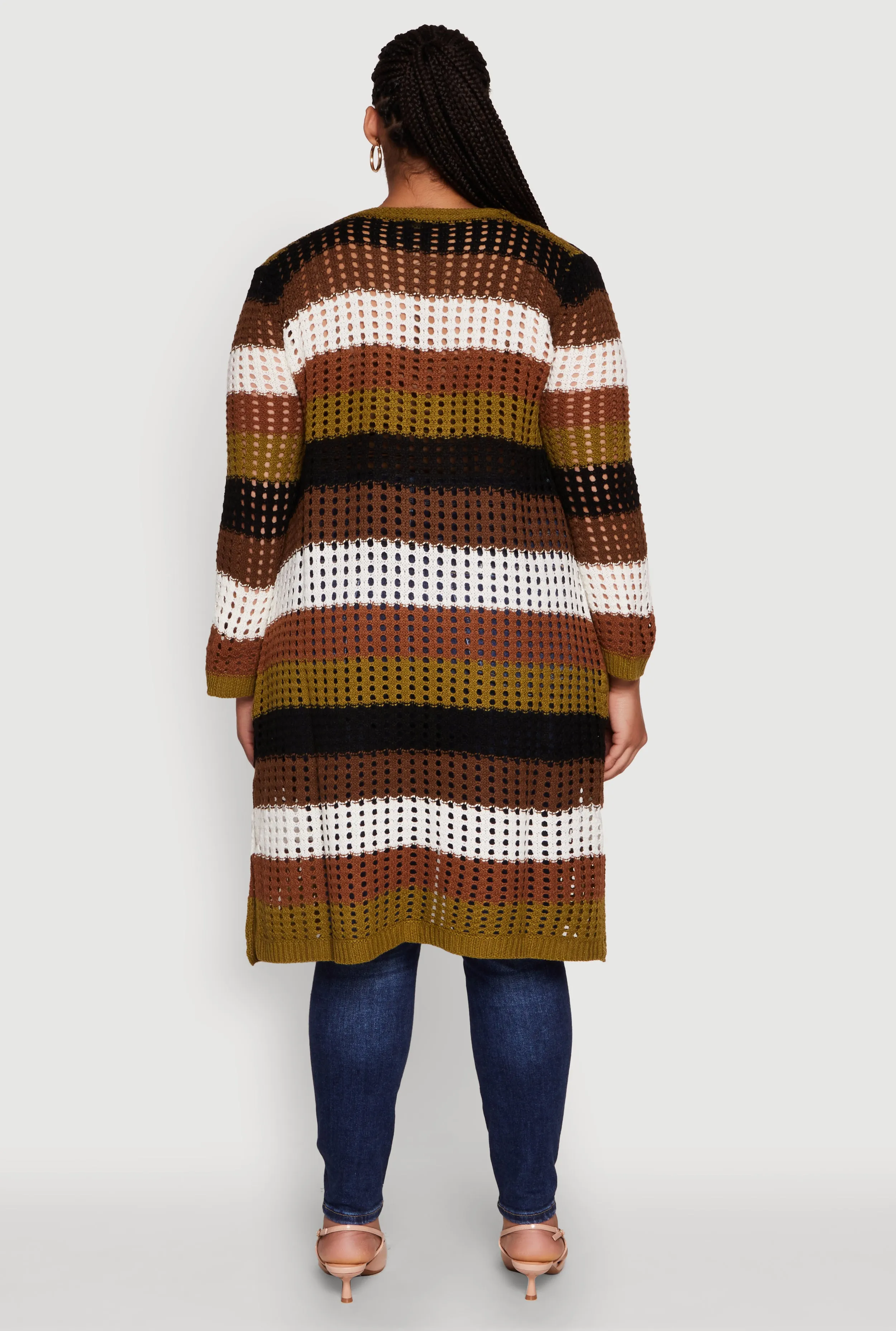 Plus Size Trendy Striped Crochet Long Sleeve Duster sold by Rainbow product image thumbnail 5