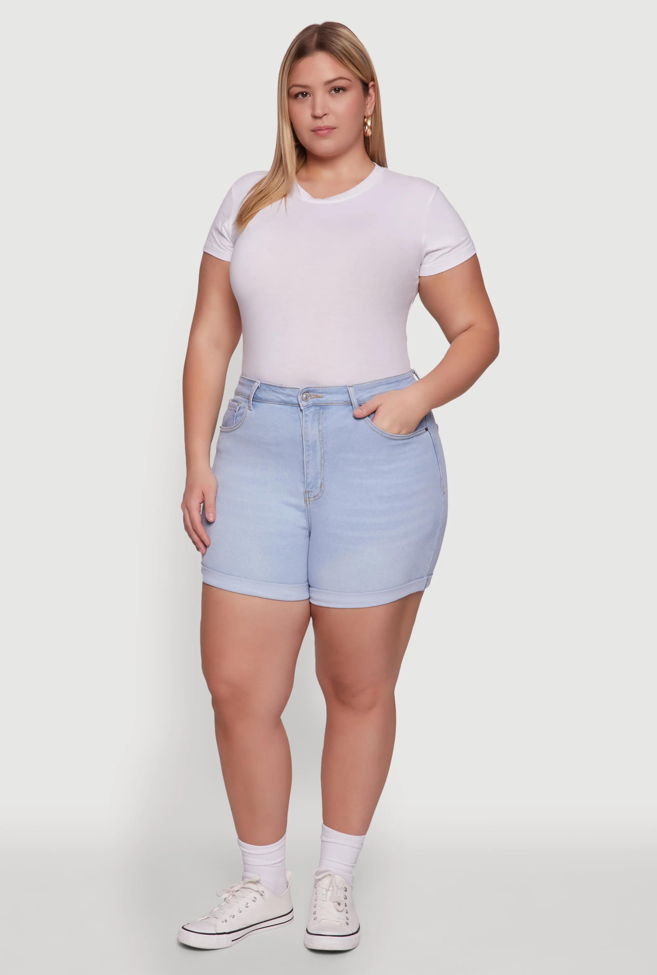 Plus Size WAX High Waisted Denim Shorts with Stretch and Whiskering sold by Rainbow product image thumbnail 2
