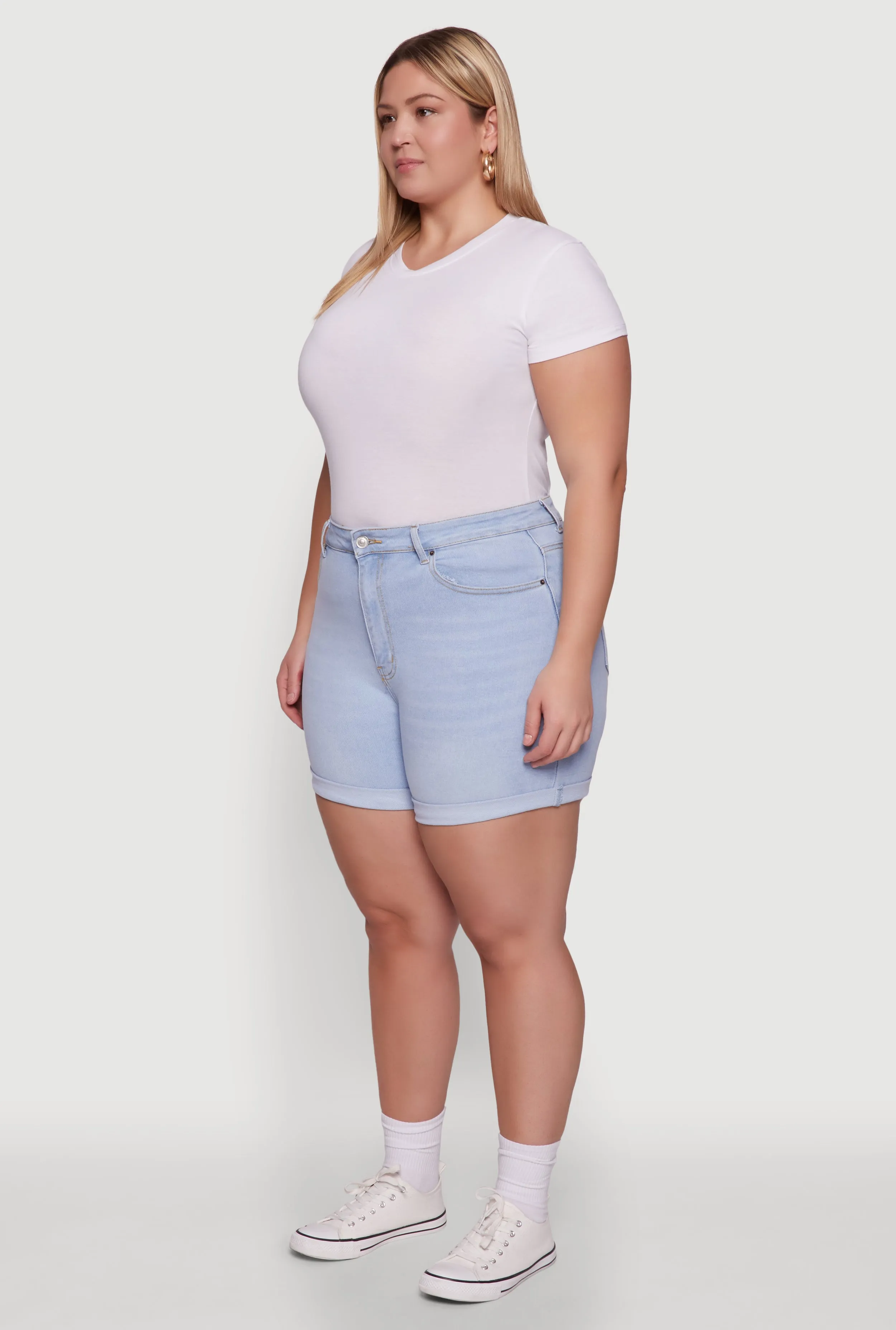 Plus Size WAX High Waisted Denim Shorts with Stretch and Whiskering sold by Rainbow product image thumbnail 3