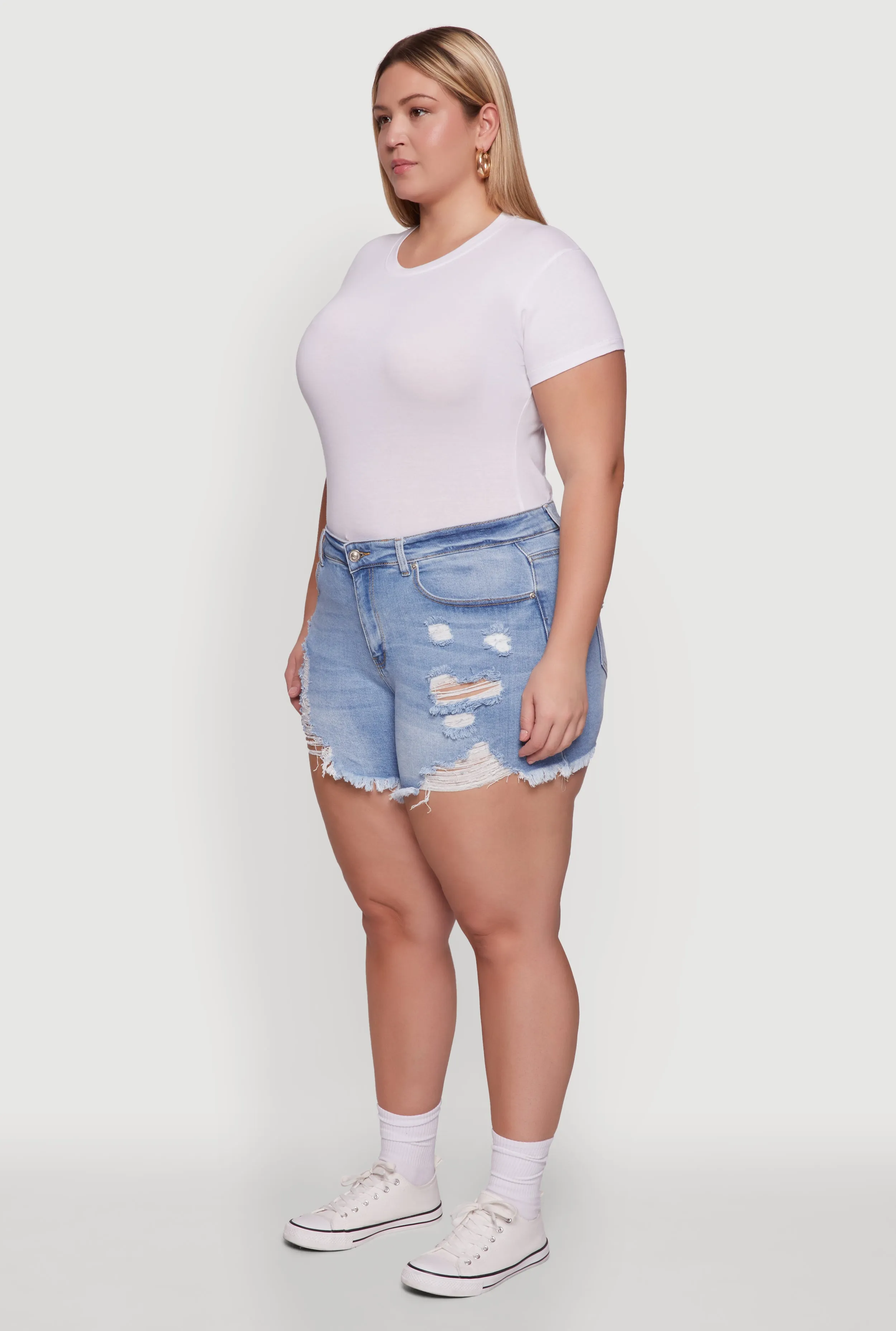 Plus Size WAX High Waisted Frayed Distressed Denim Shorts sold by Rainbow product image thumbnail 3