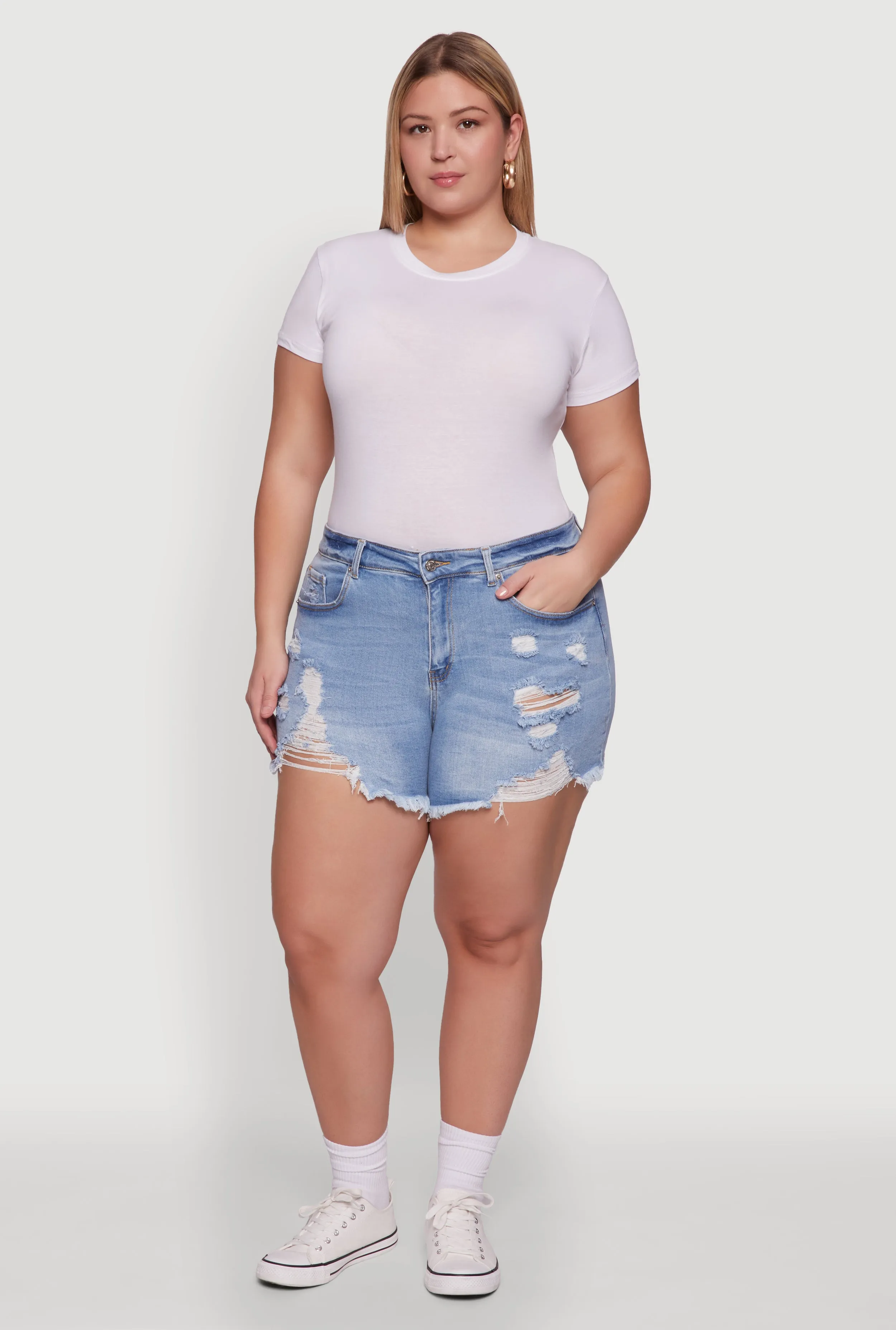 Plus Size WAX High Waisted Frayed Distressed Denim Shorts sold by Rainbow product image thumbnail 2