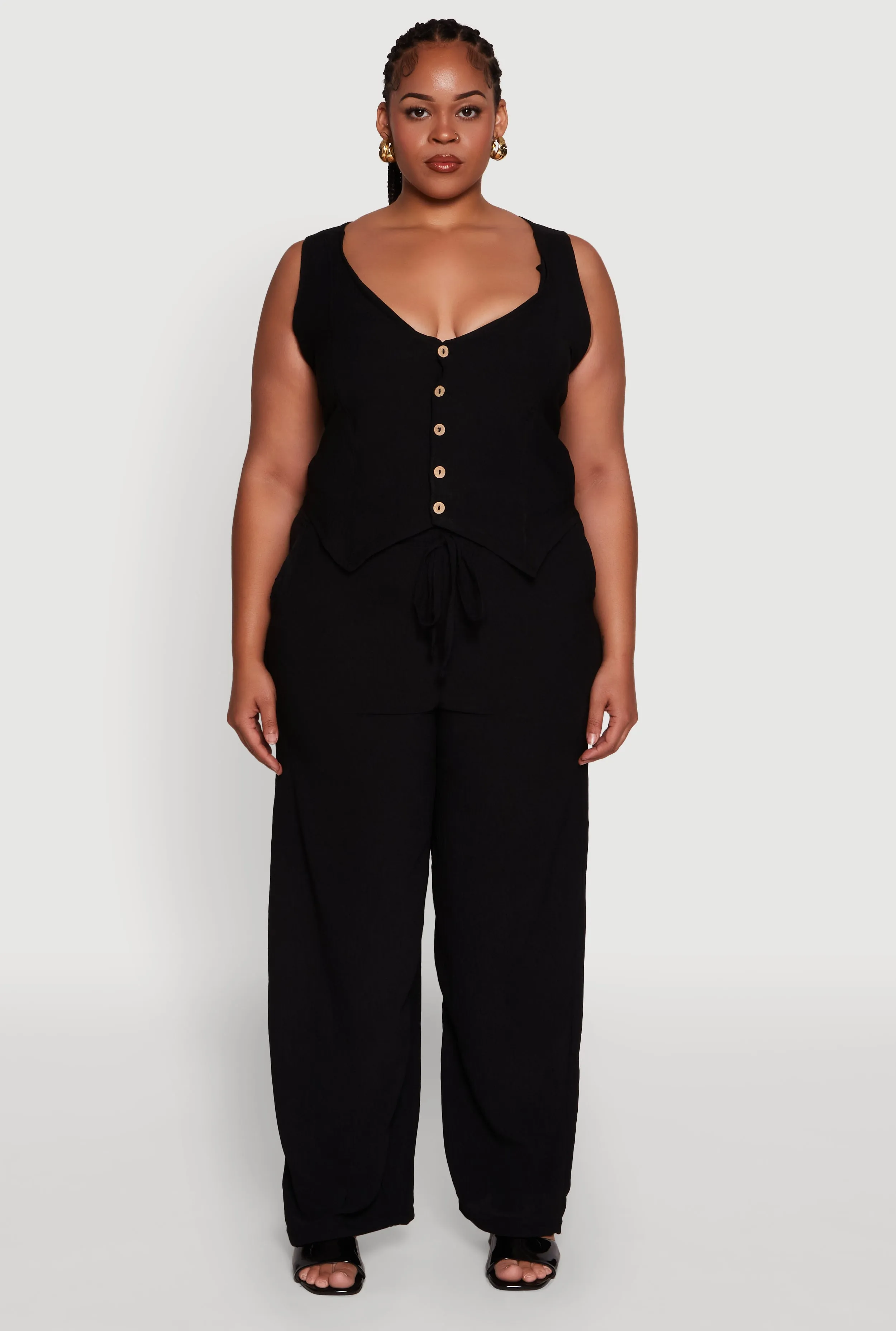 Plus Size Crepe Knit Button Front Blazer Vest sold by Rainbow product image thumbnail 2