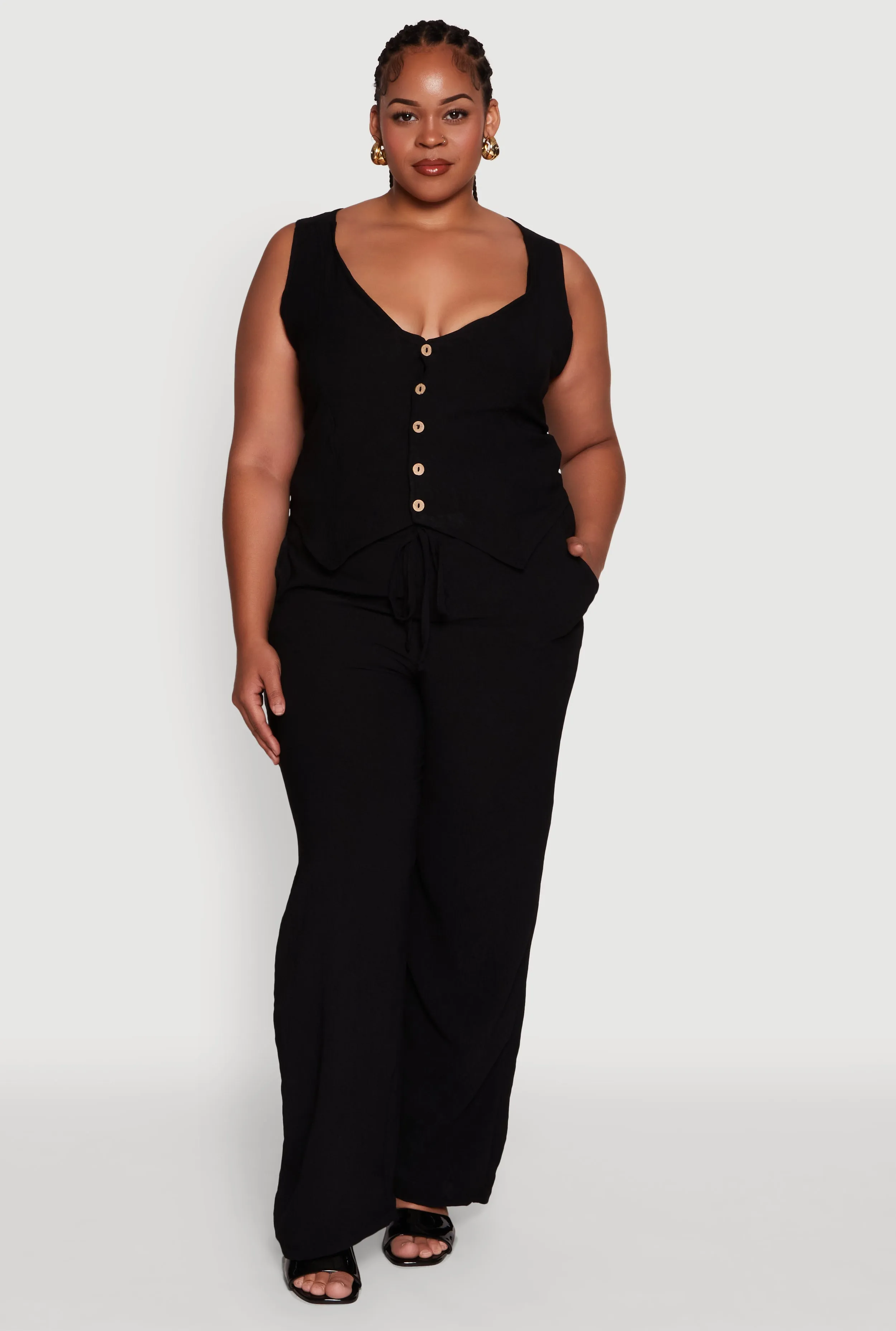 Plus Size Crepe Knit Button Front Blazer Vest sold by Rainbow product image thumbnail 3