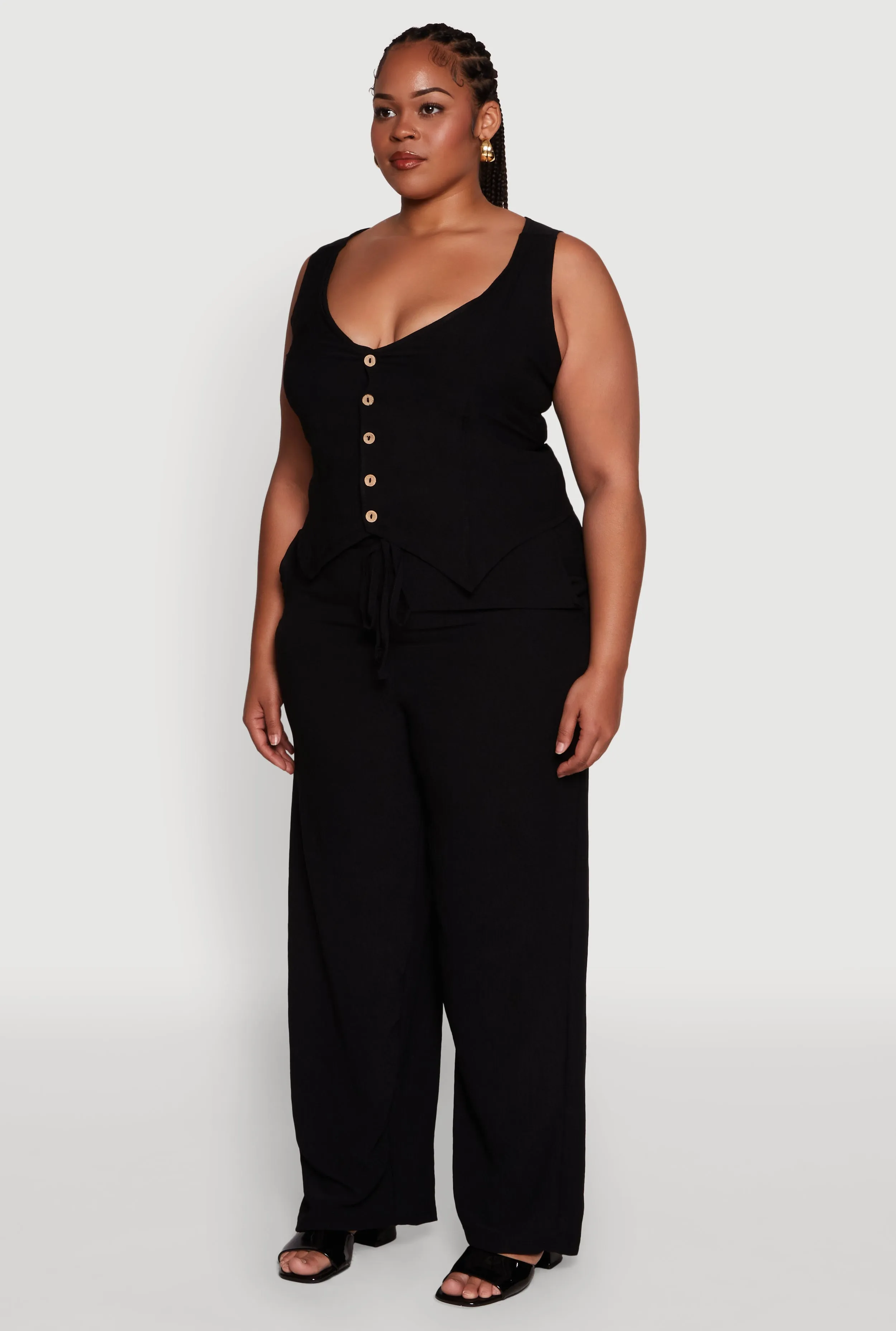 Plus Size Crepe Knit Button Front Blazer Vest sold by Rainbow product image thumbnail 5