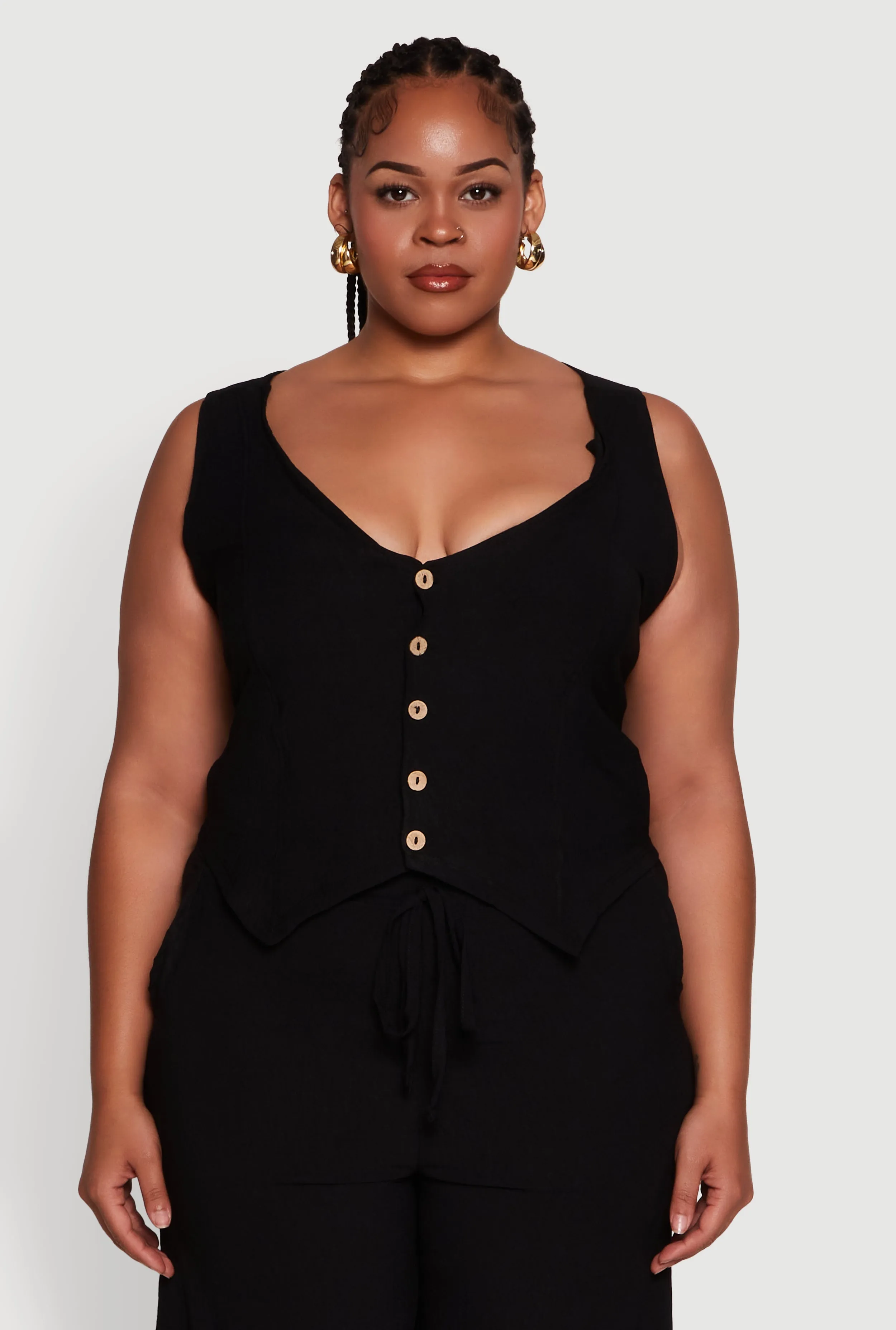 Plus Size Crepe Knit Button Front Blazer Vest sold by Rainbow