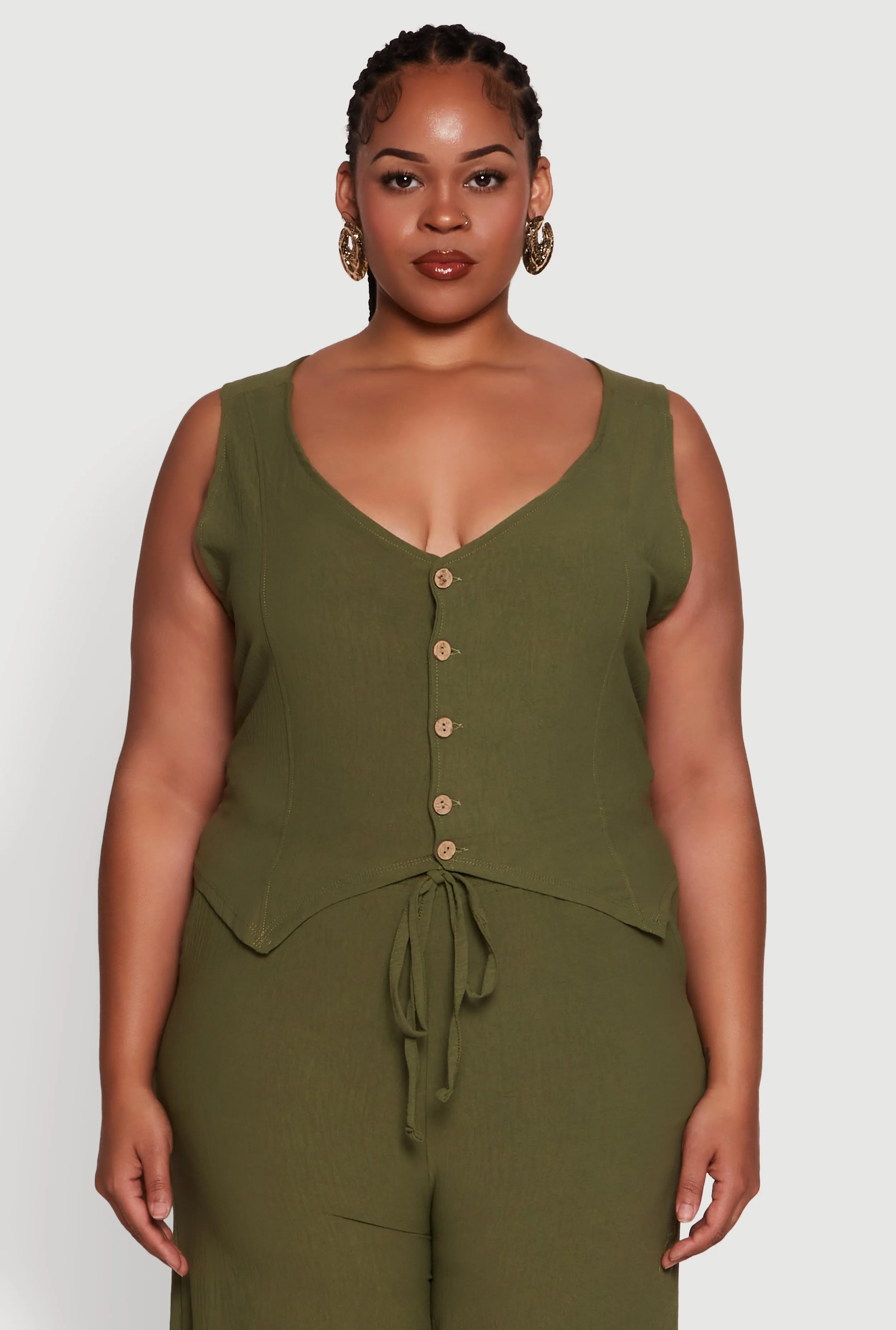 Plus Size Crepe Knit Button Front Blazer Vest sold by Rainbow