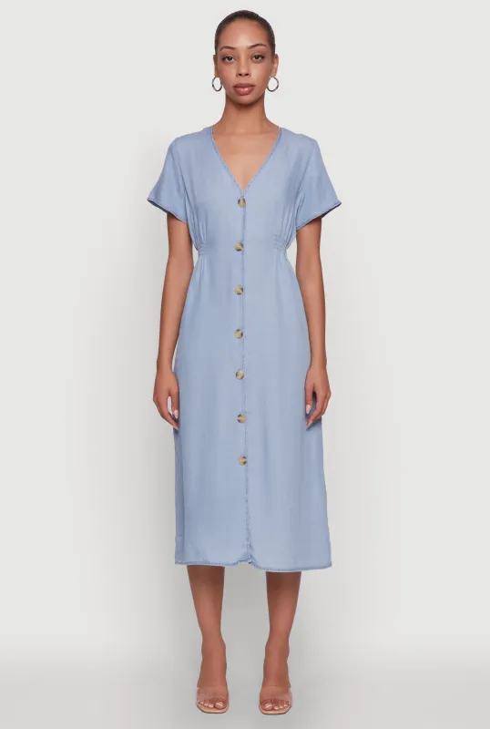 Chic Short Sleeve V-Neck Shirt Dress with Button Front sold by Rainbow