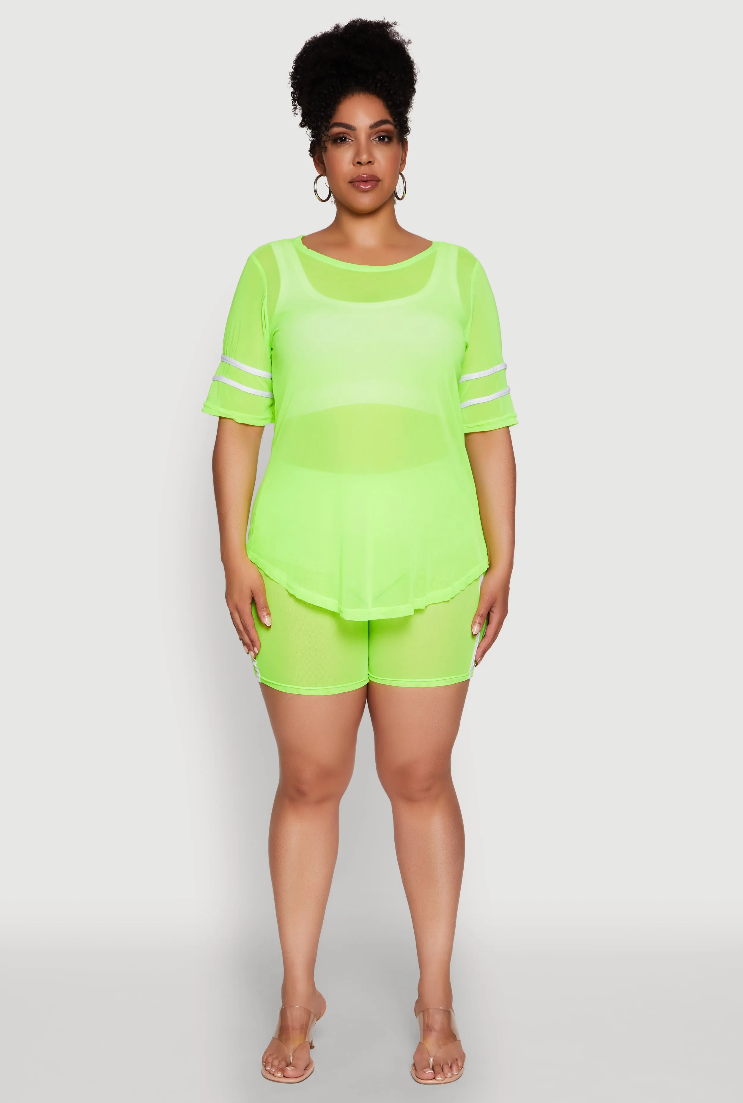 Plus Size Varsity Stripe Short Sleeve Mesh Top sold by Rainbow product image thumbnail 3