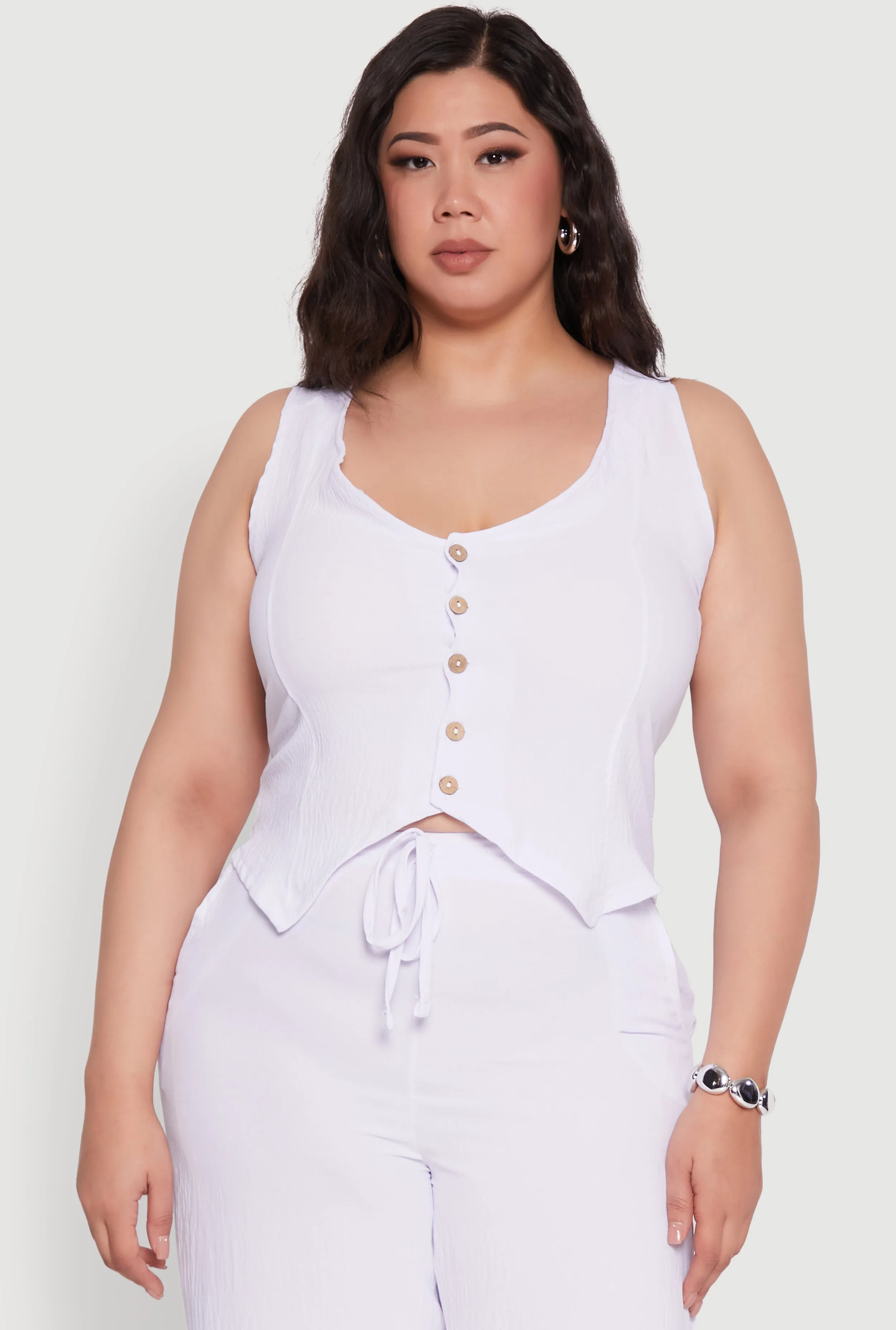 Plus Size Crepe Knit Button Front Blazer Vest sold by Rainbow