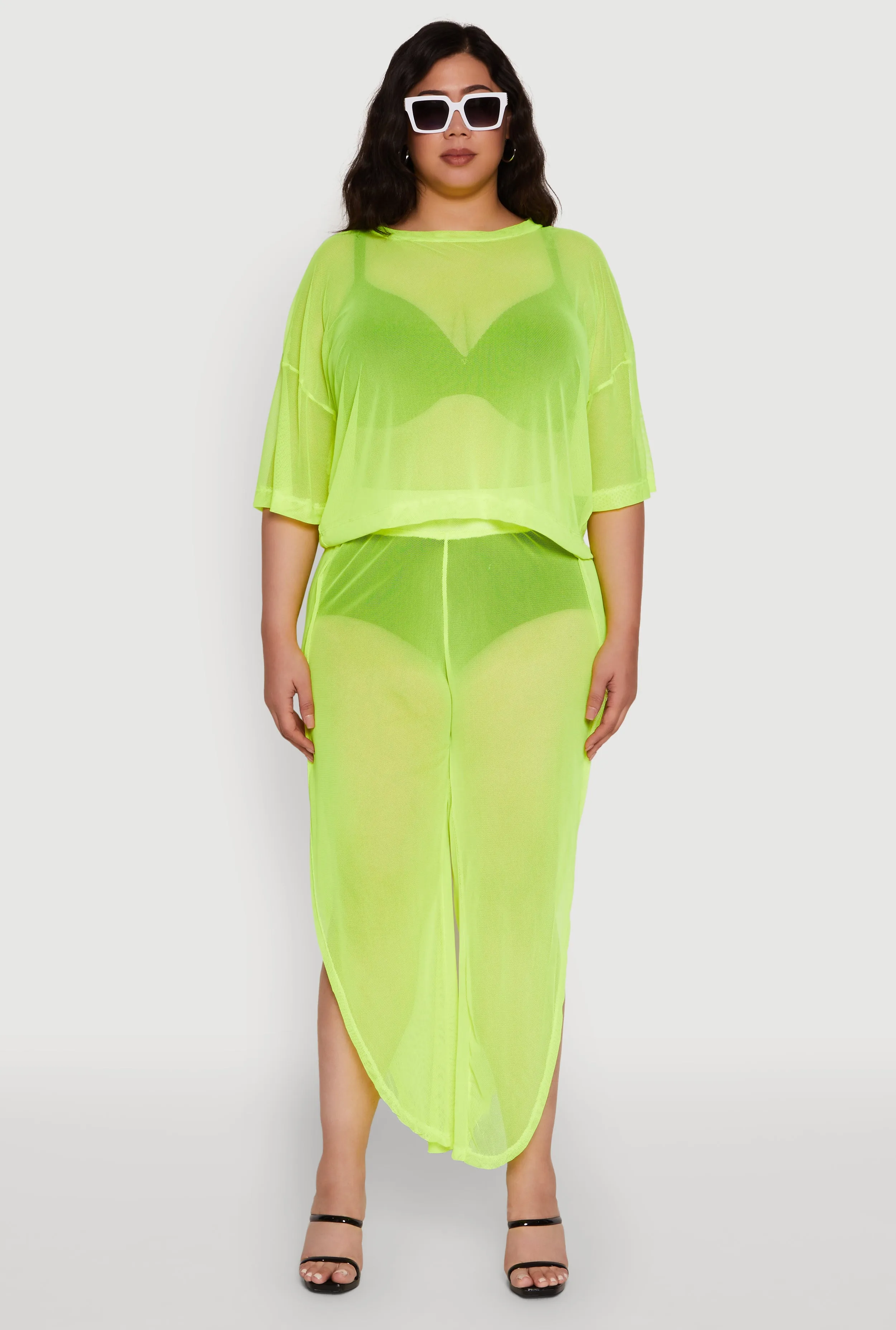 Plus Size Trendy Mesh Crew Neck Short Sleeve Top sold by Rainbow product image thumbnail 2