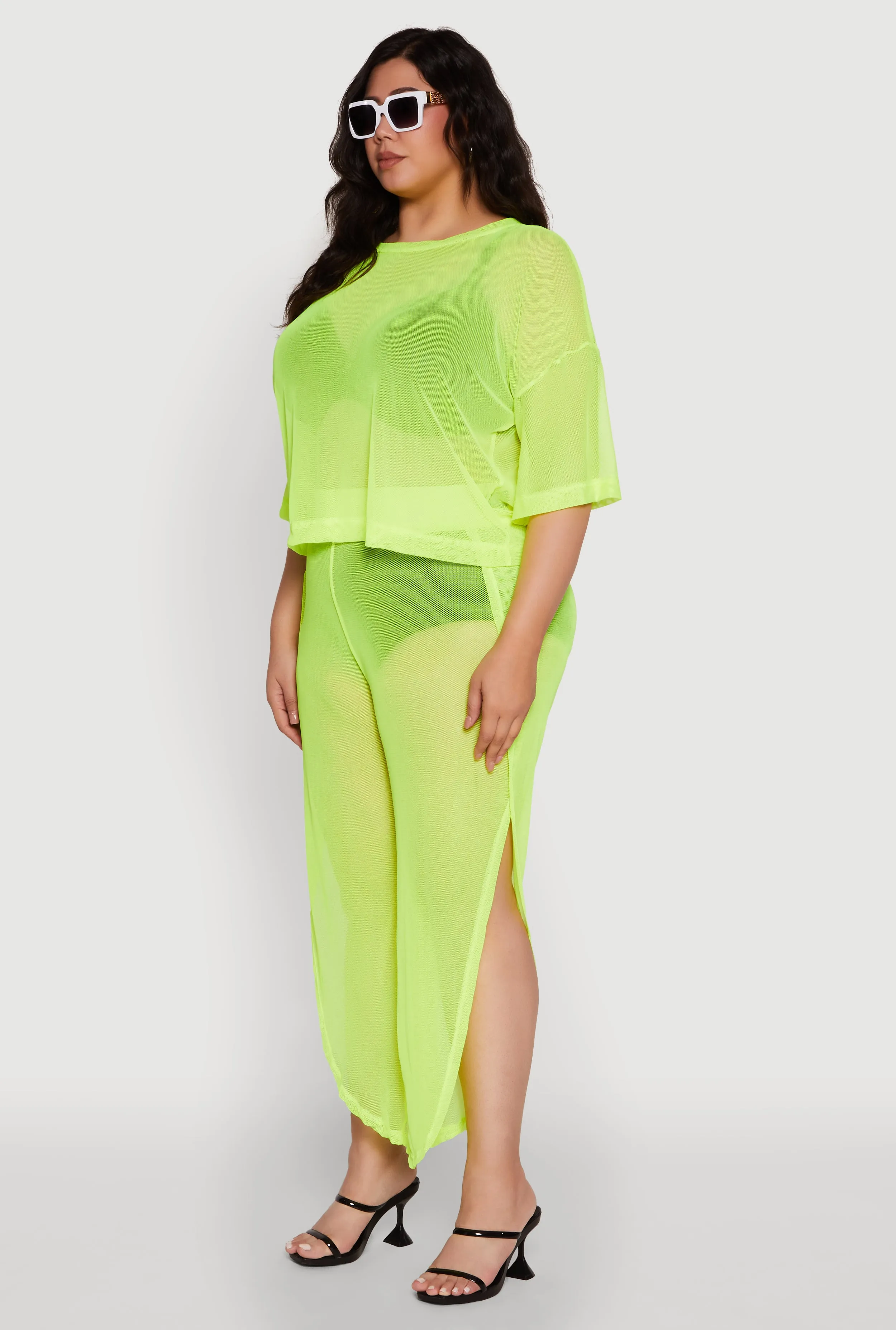 Plus Size Trendy Mesh Crew Neck Short Sleeve Top sold by Rainbow product image thumbnail 5