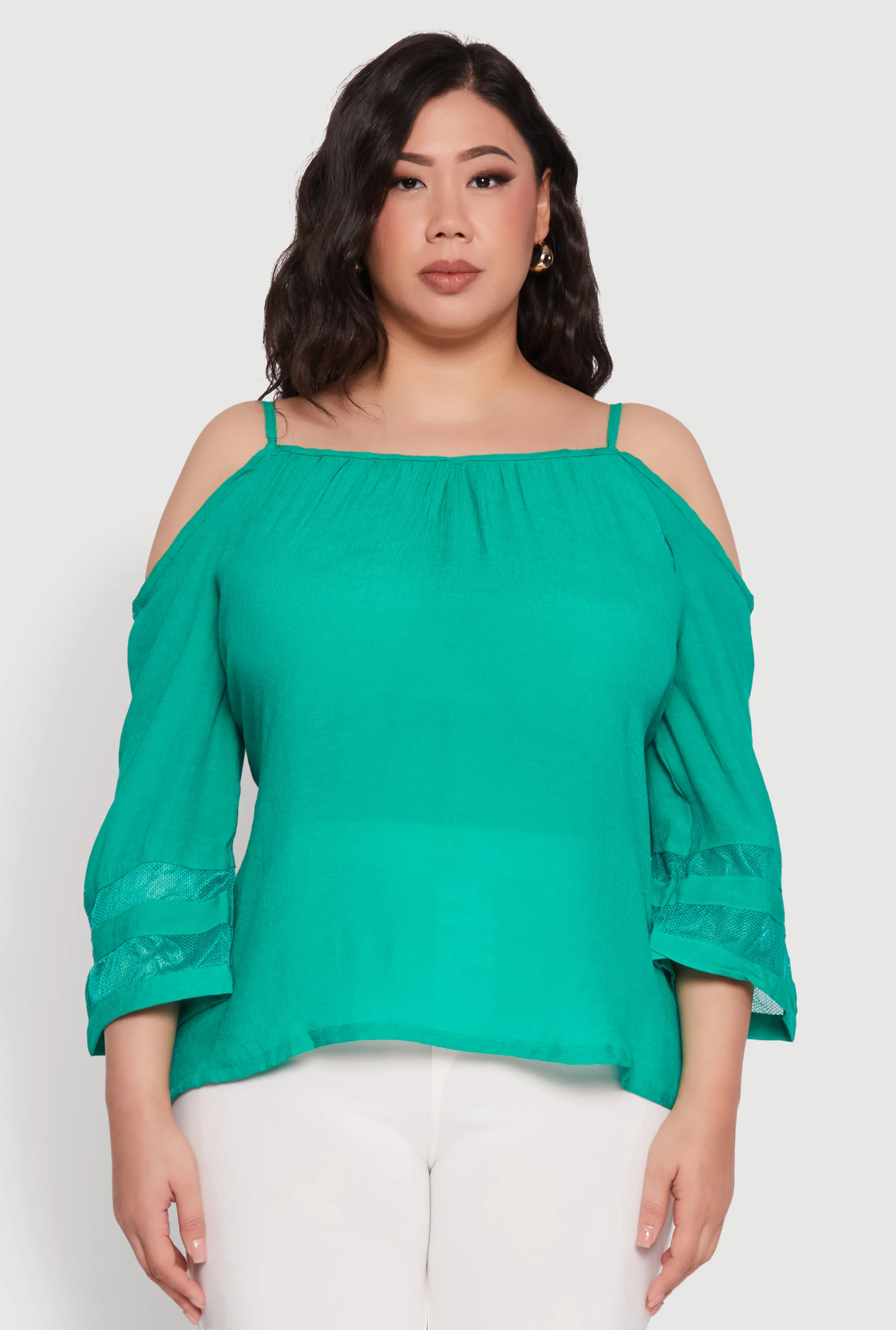 Plus Size Chic Cold Shoulder Gauze Knit Top with Adjustable Straps sold by Rainbow product image thumbnail 2