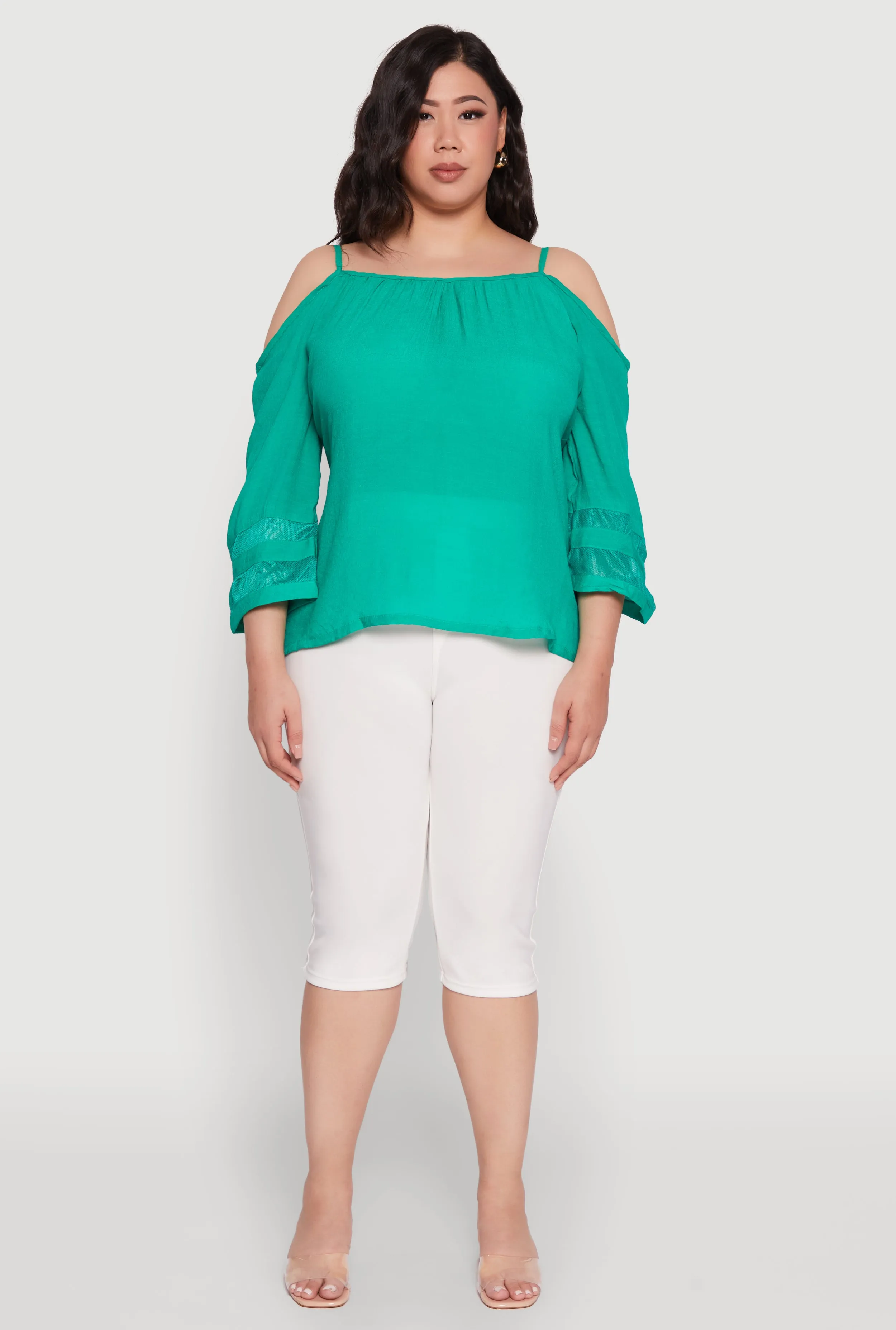 Plus Size Chic Cold Shoulder Gauze Knit Top with Adjustable Straps sold by Rainbow product image thumbnail 3