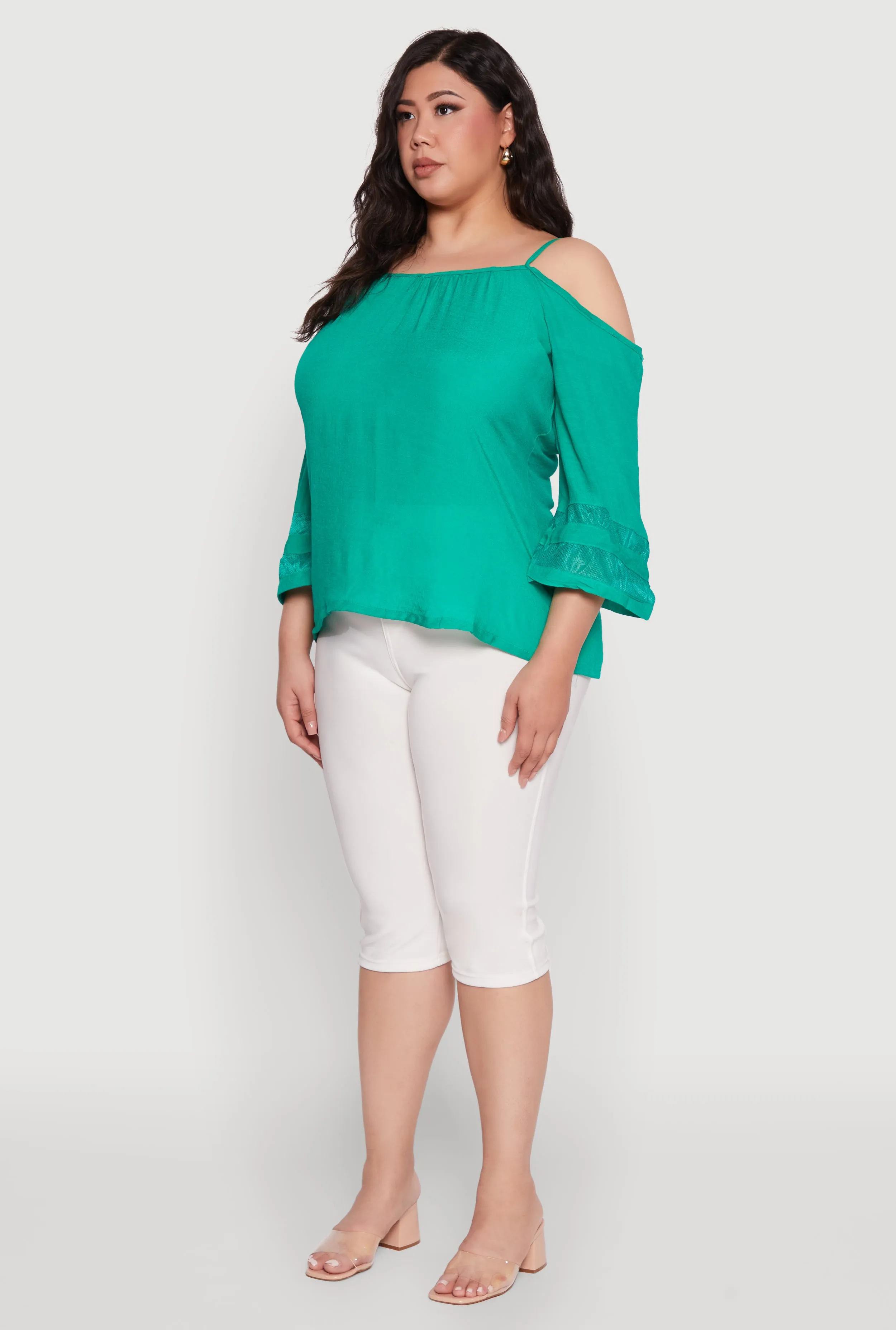 Plus Size Chic Cold Shoulder Gauze Knit Top with Adjustable Straps sold by Rainbow product image thumbnail 5