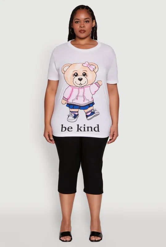 Plus Size Be Kind Bear Graphic Crew Neck T-Shirt sold by Rainbow