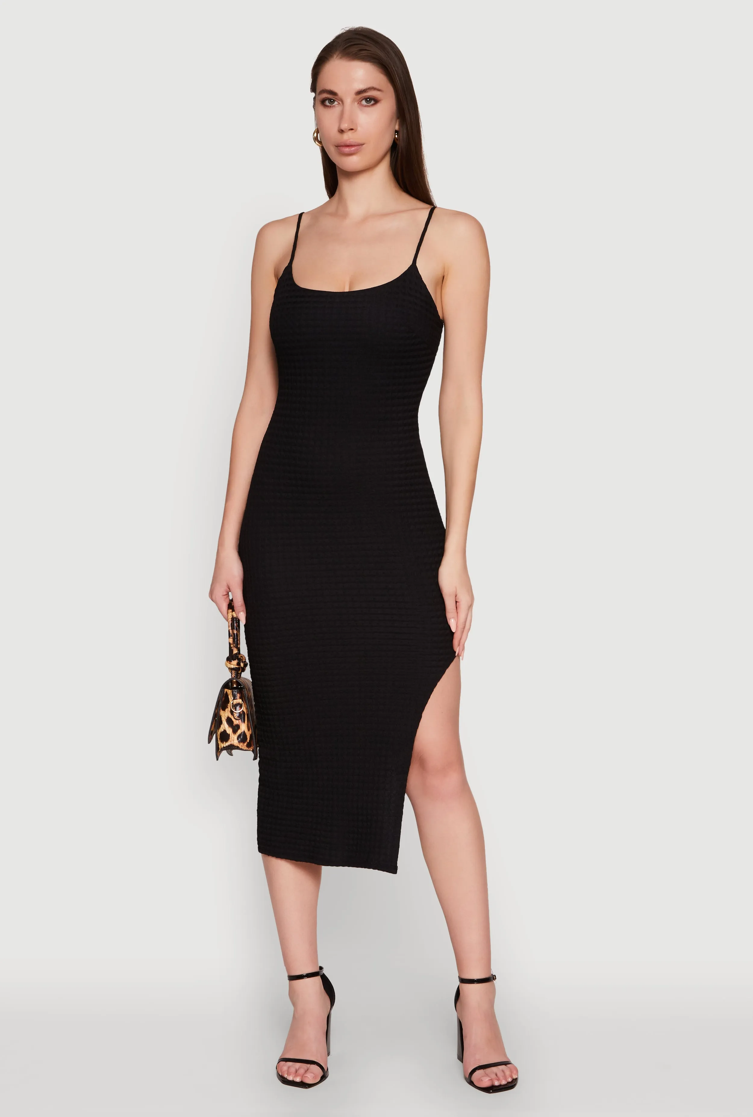 Chic Textured Knit Scoop Neck Bodycon Dress with Side Slit sold by Rainbow product image thumbnail 2