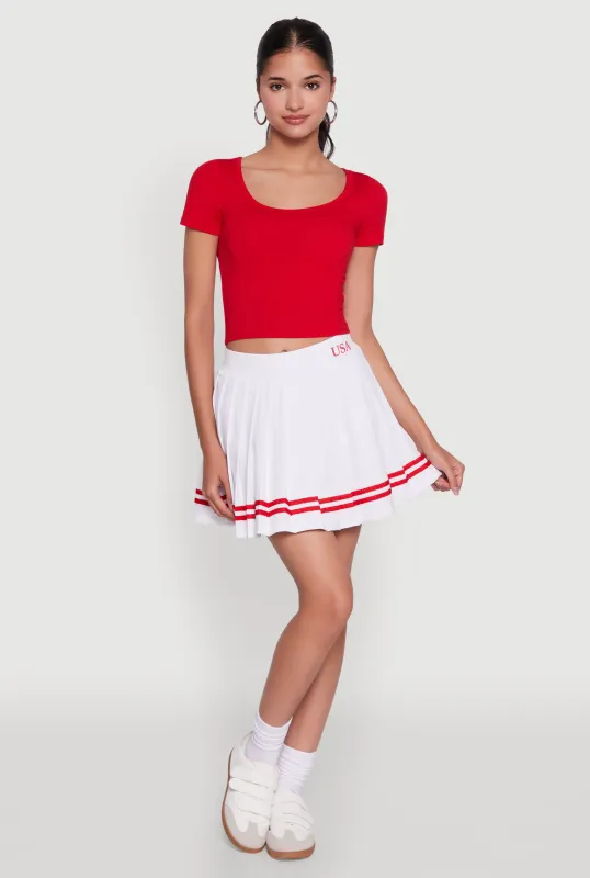 Varsity Stripe Graphic High Waisted Pleated Skirt sold by Rainbow