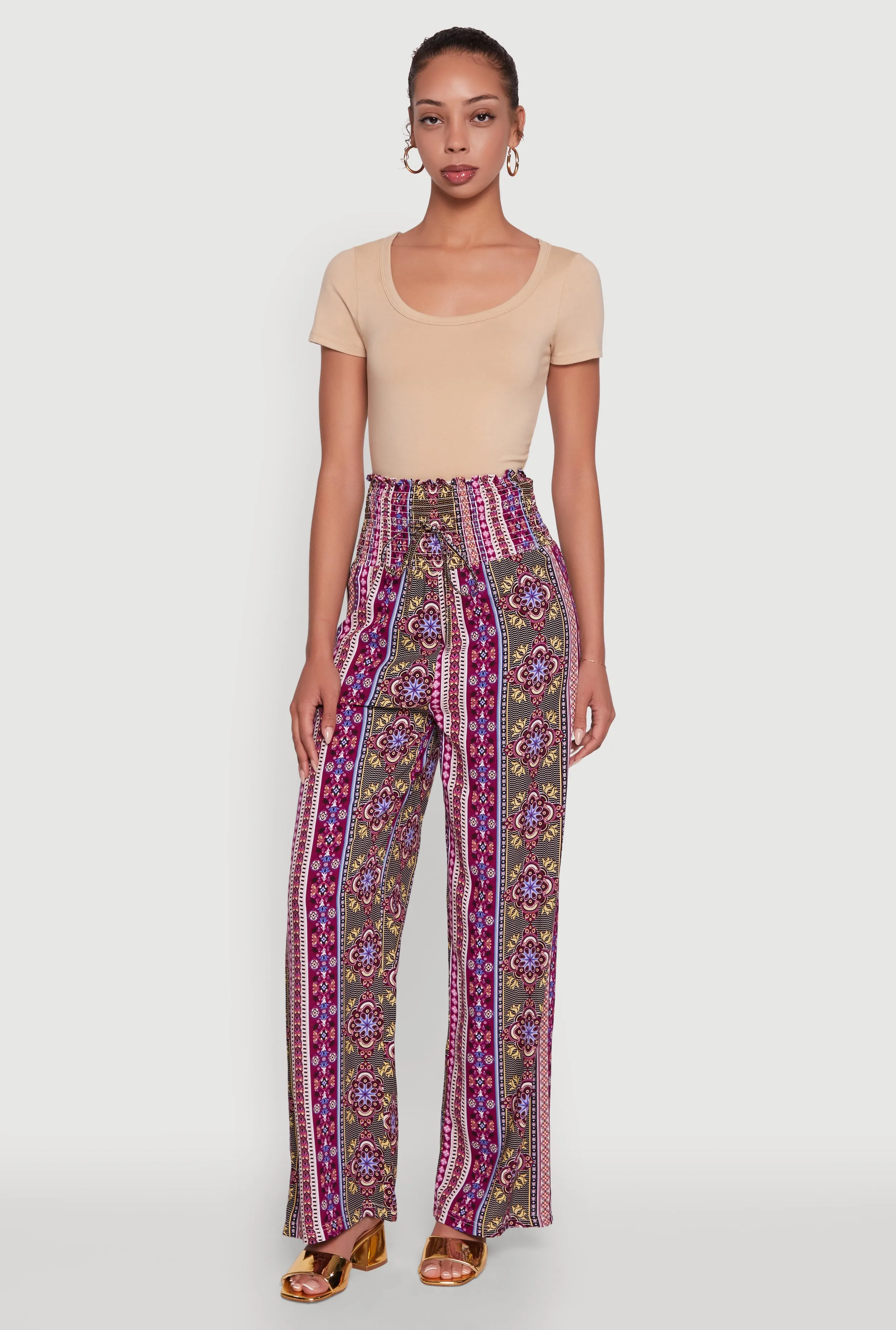 Boho Border Print High Waisted Wide Leg Pants sold by Rainbow