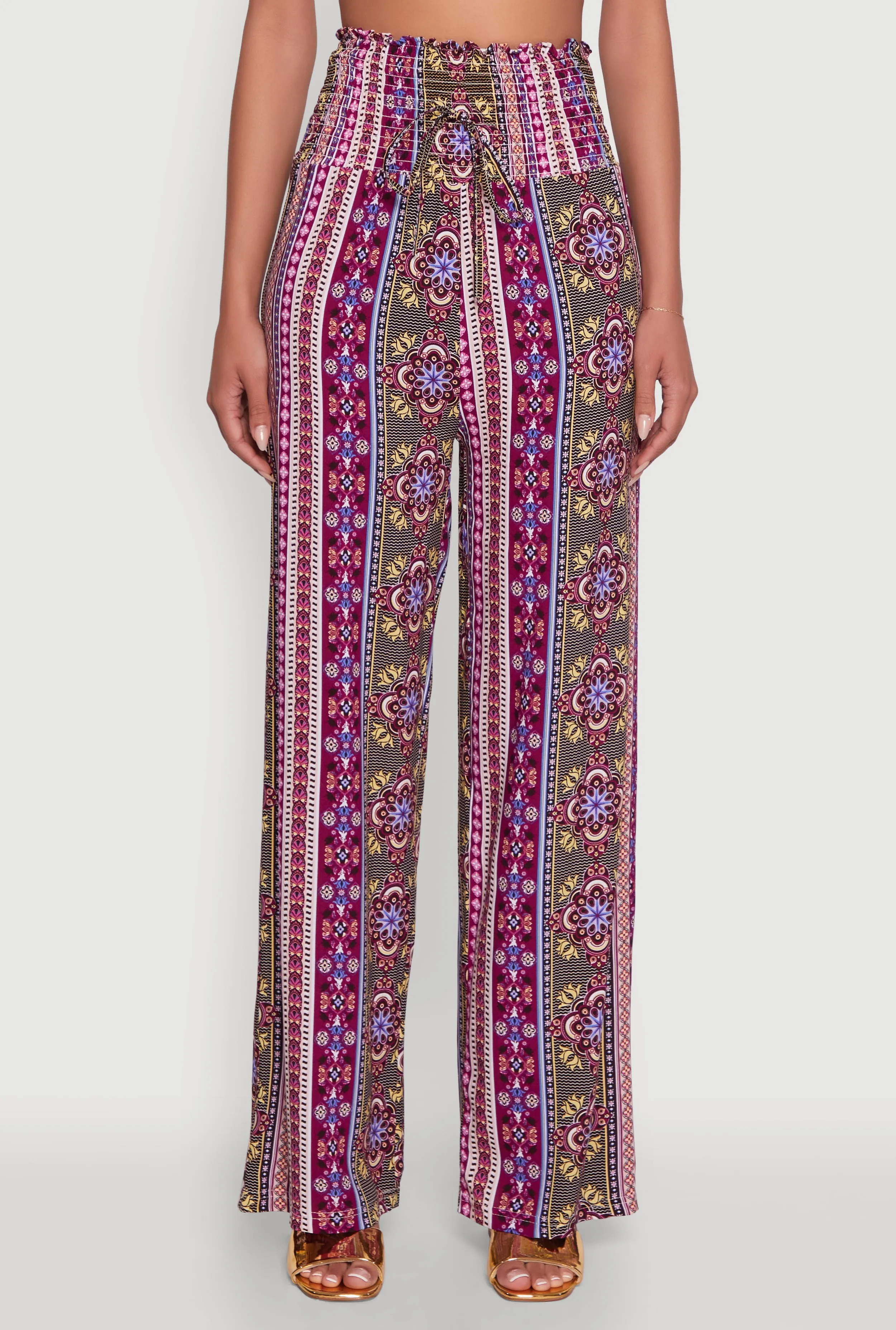 Boho Border Print High Waisted Wide Leg Pants sold by Rainbow product image thumbnail 5
