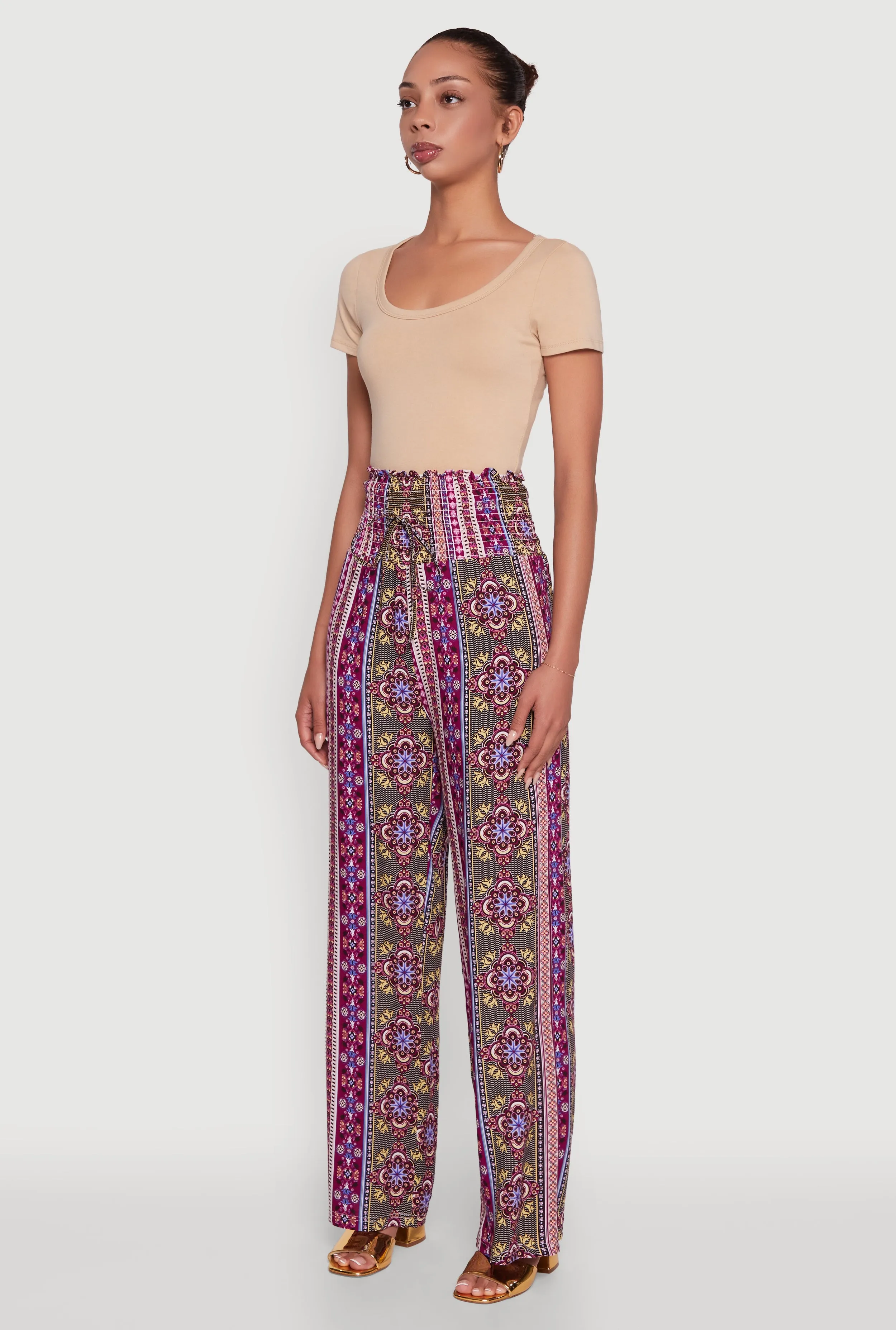 Boho Border Print High Waisted Wide Leg Pants sold by Rainbow product image thumbnail 3