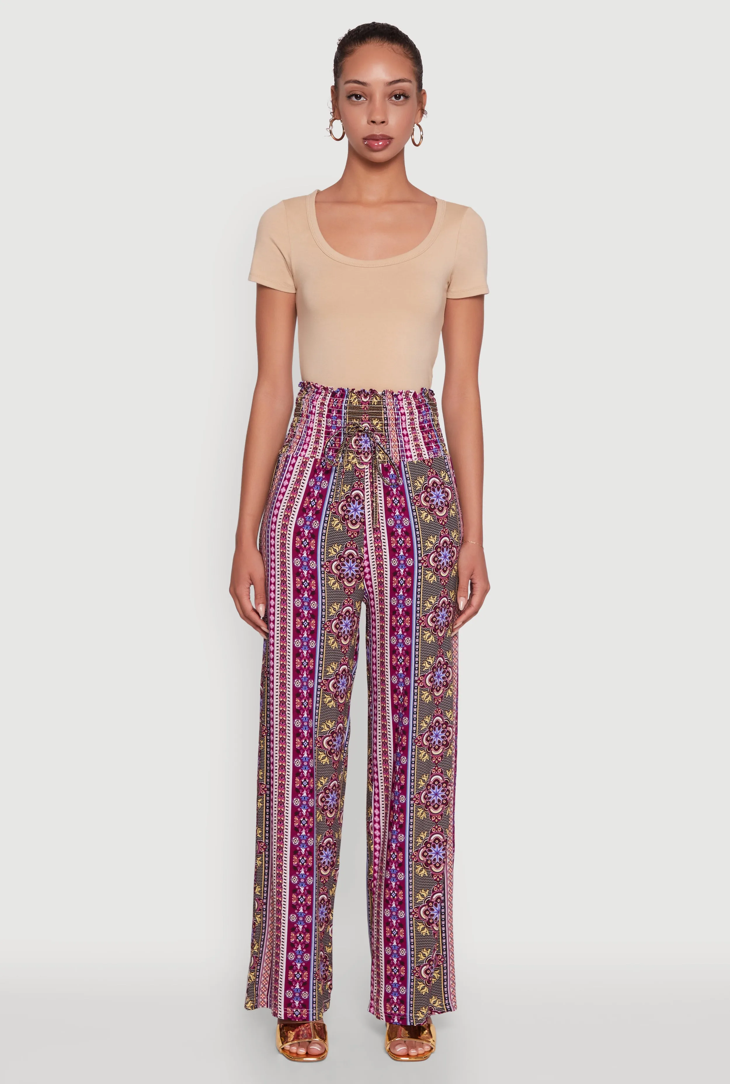 Boho Border Print High Waisted Wide Leg Pants sold by Rainbow product image thumbnail 2