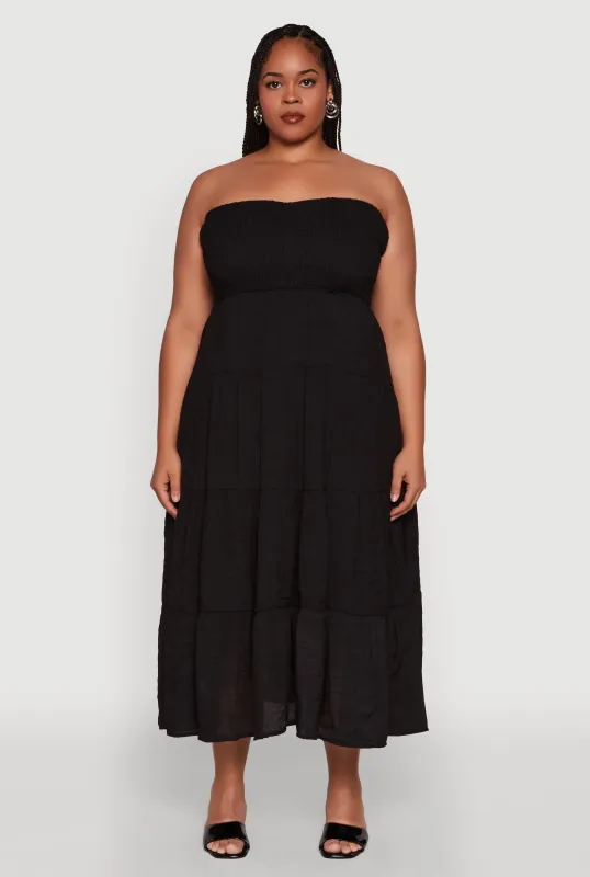 Plus Size Elegant Strapless Tiered Sundress sold by Rainbow
