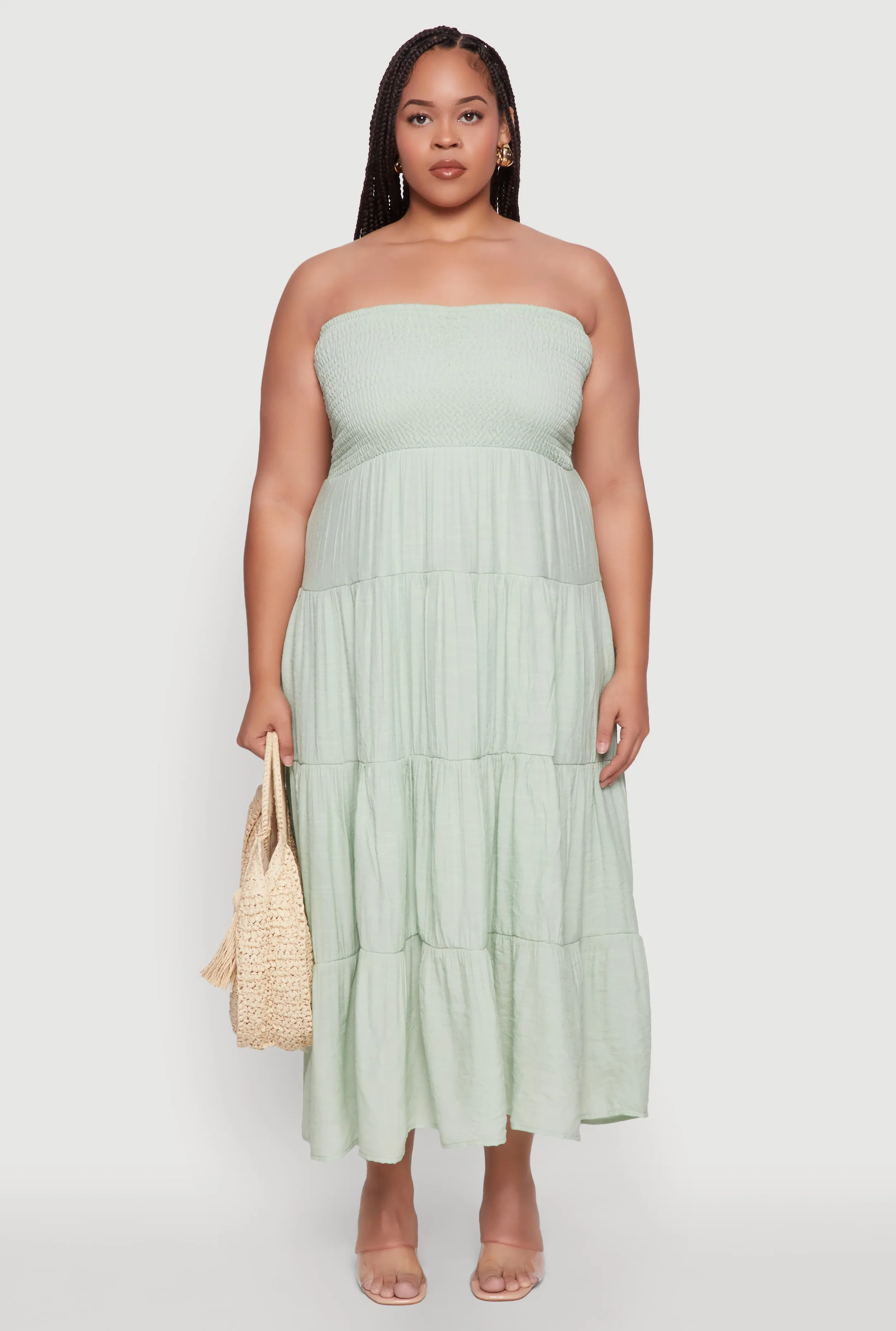 Plus Size Elegant Strapless Tiered Sundress sold by Rainbow