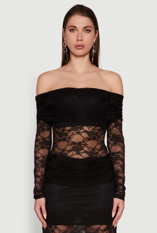 Lace Fold Over Off The Shoulder Blouse sold by Rainbow