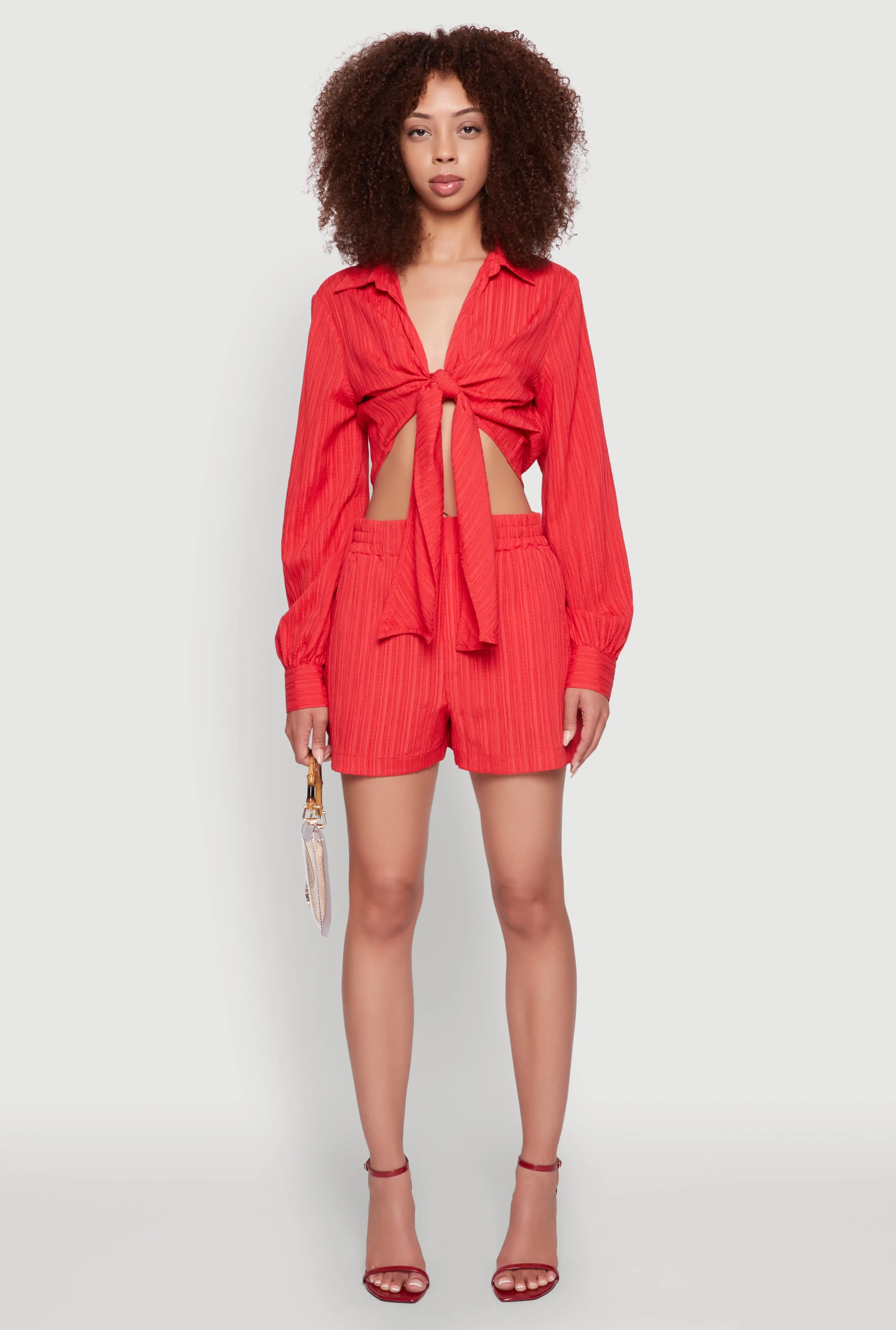 Trendy High Waisted Textured Knit Shorts with Pockets sold by Rainbow product image thumbnail 2