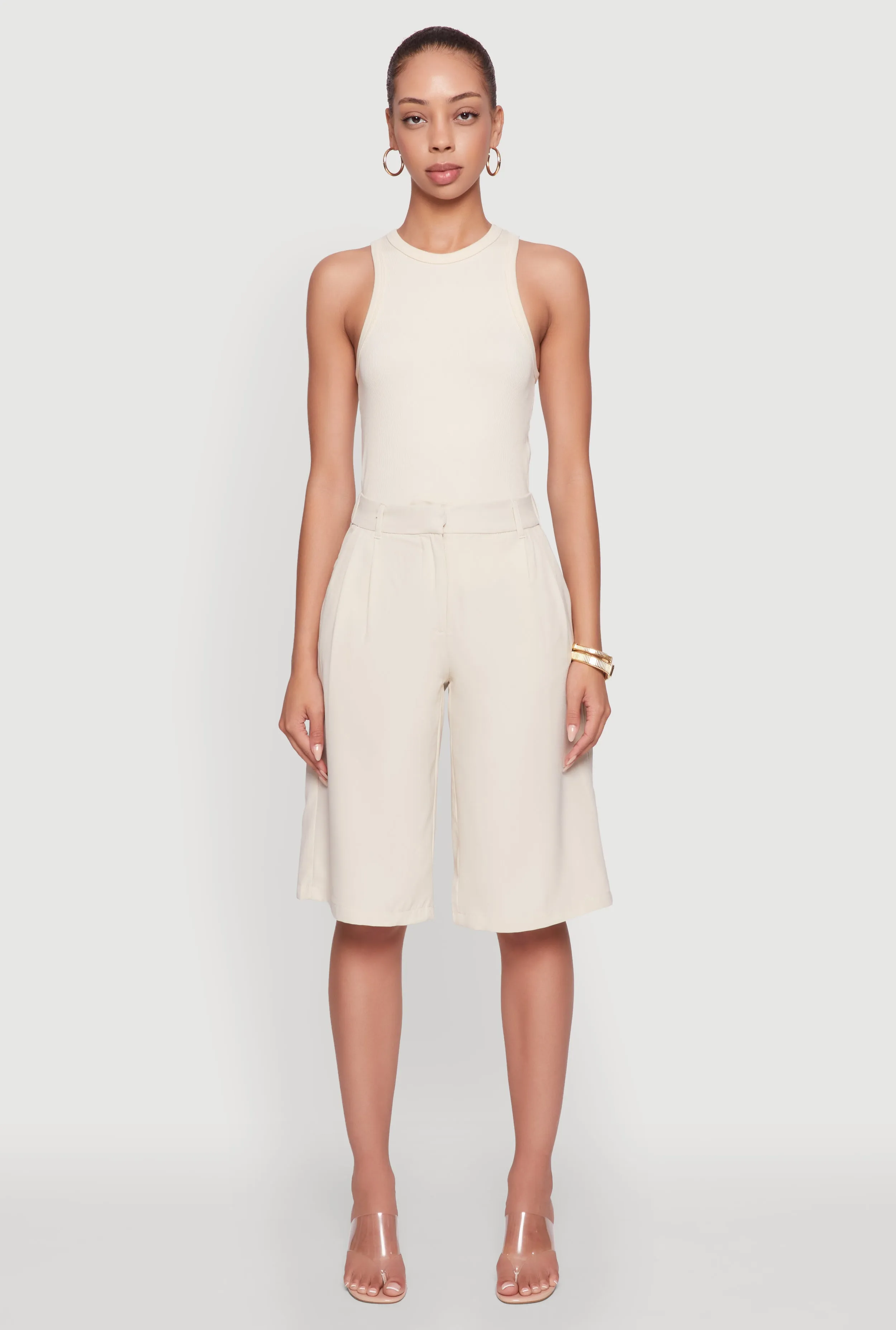 High Waisted Crepe Knit Tailored Bermuda Shorts sold by Rainbow