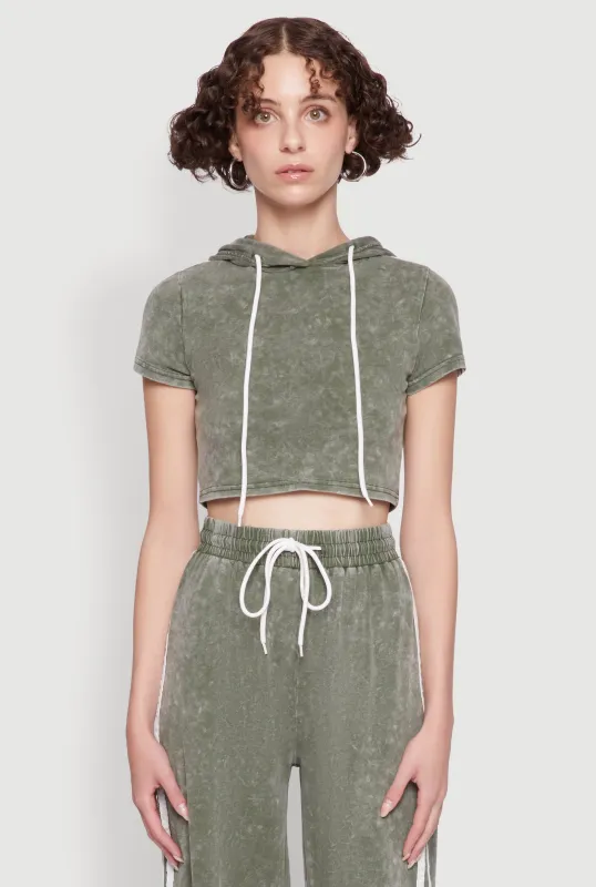 Daisy Mineral Wash Varsity Stripe Hooded Crop Top sold by Rainbow