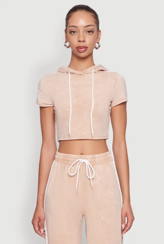 Daisy Mineral Wash Varsity Stripe Hooded Crop Top sold by Rainbow