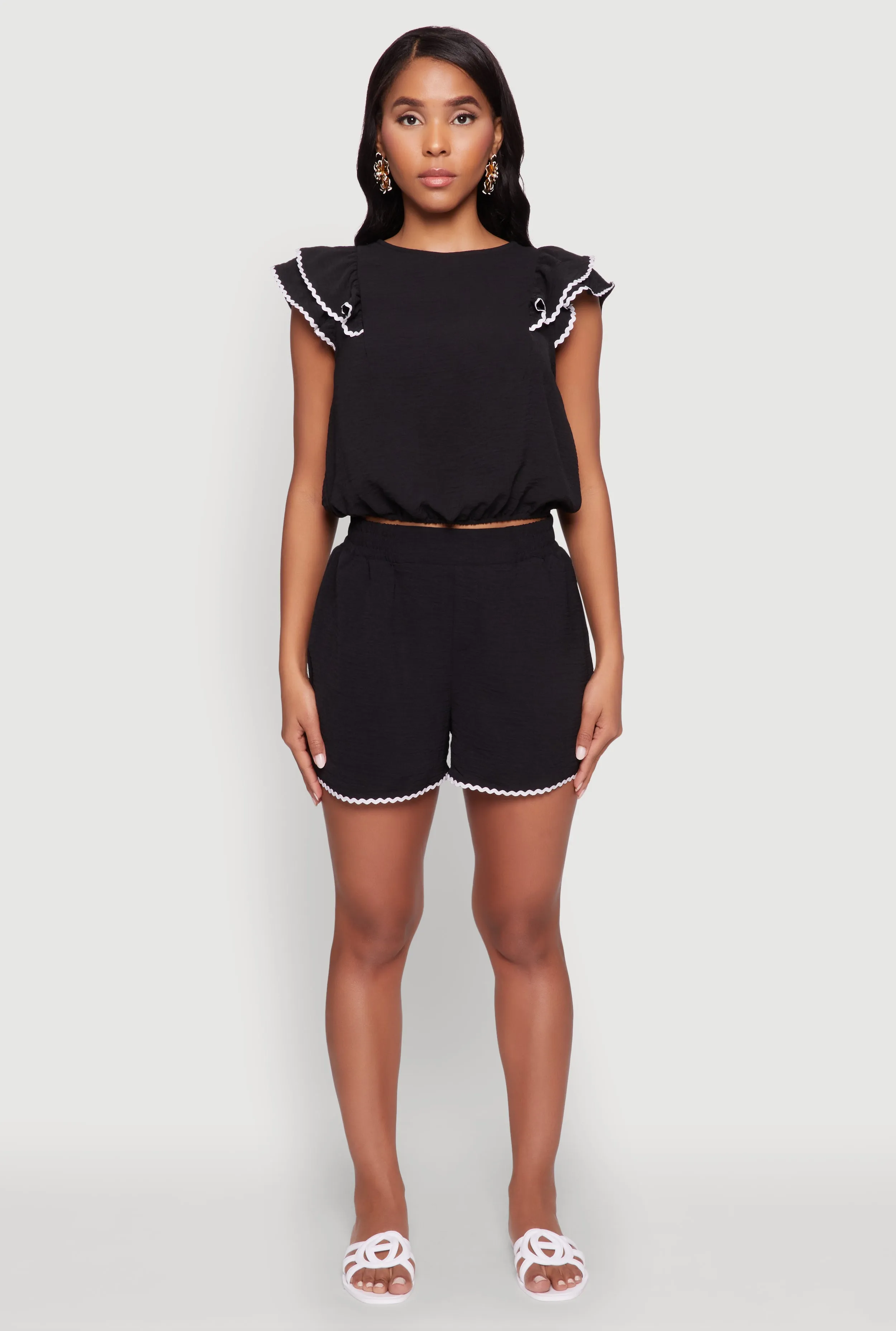 Chic Crepe Knit Cropped Blouse with Tiered Sleeves sold by Rainbow product image thumbnail 3