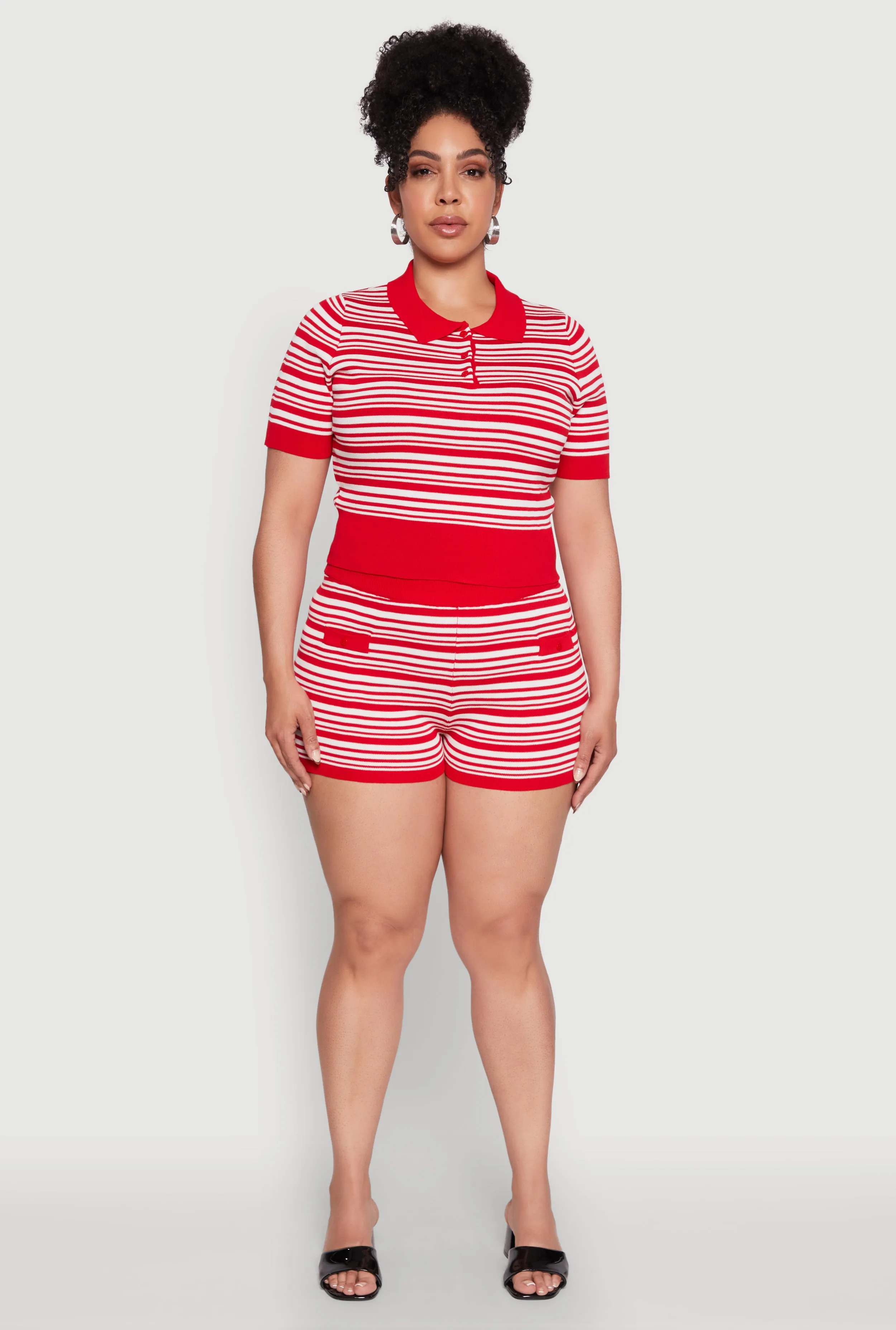 Plus Size Daisy Striped Cropped Polo Shirt sold by Rainbow product image thumbnail 3