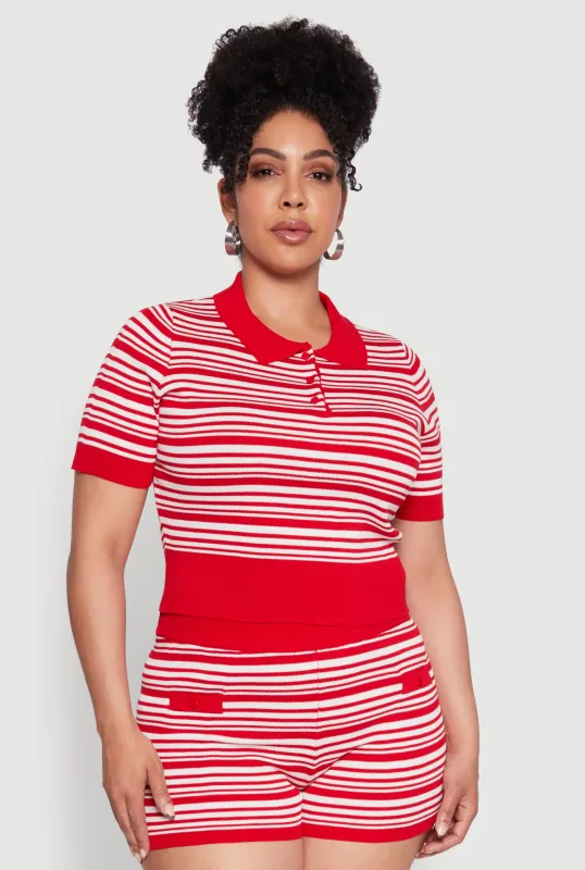 Plus Size Daisy Striped Cropped Polo Shirt made by Daisy