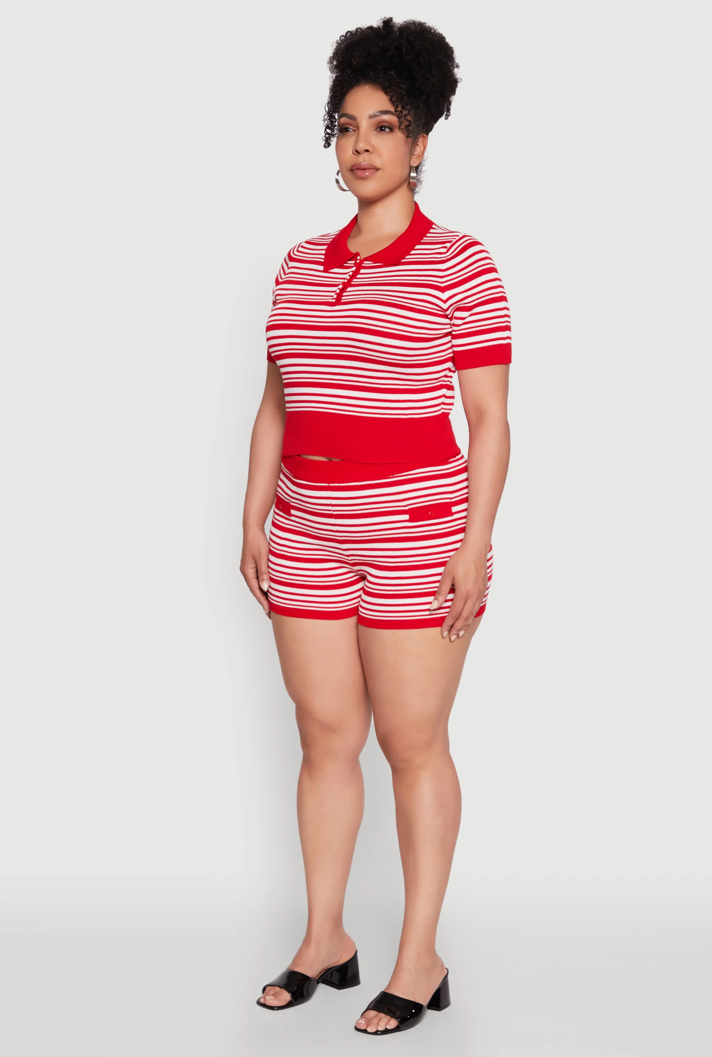Plus Size Daisy Striped Cropped Polo Shirt sold by Rainbow product image thumbnail 5