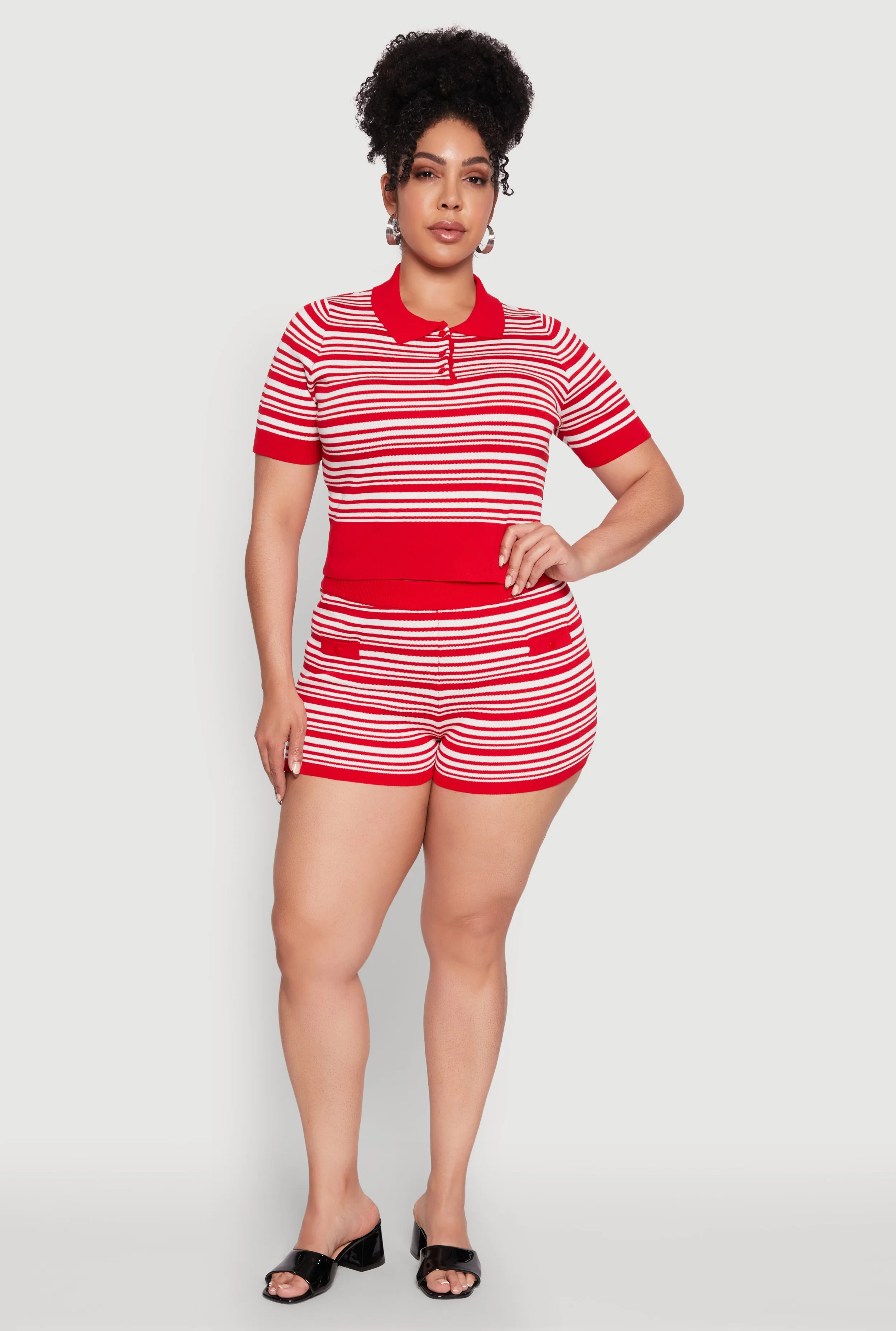 Plus Size Daisy Striped Cropped Polo Shirt sold by Rainbow product image thumbnail 2