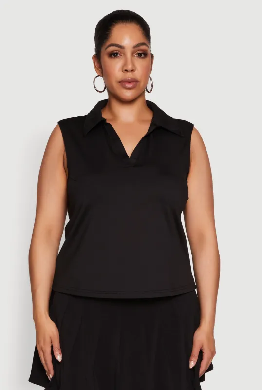 Plus Size Active Sleeveless Polo Top sold by Rainbow