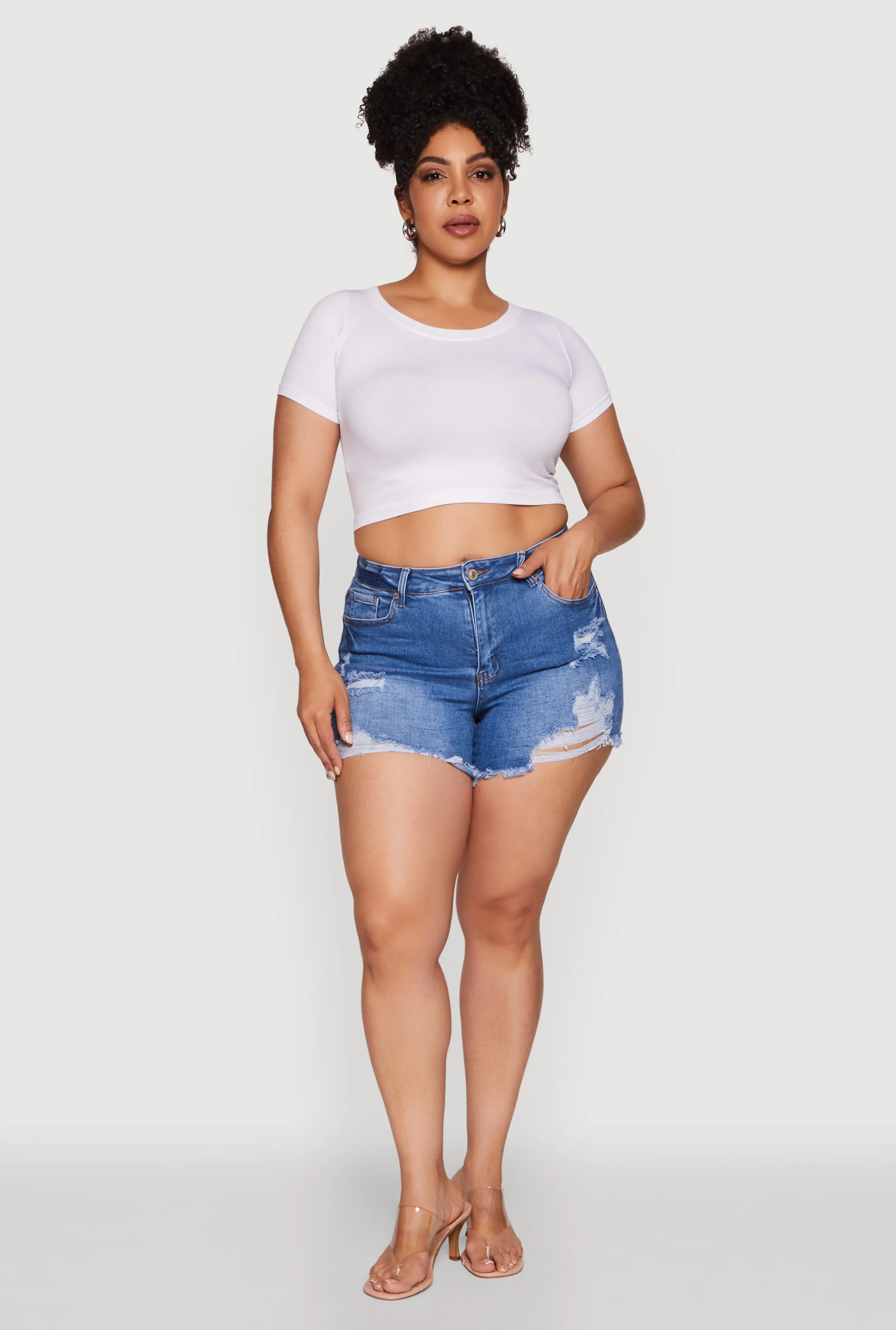 Plus Size WAX High Waisted Distressed Jean Shorts sold by Rainbow product image thumbnail 2