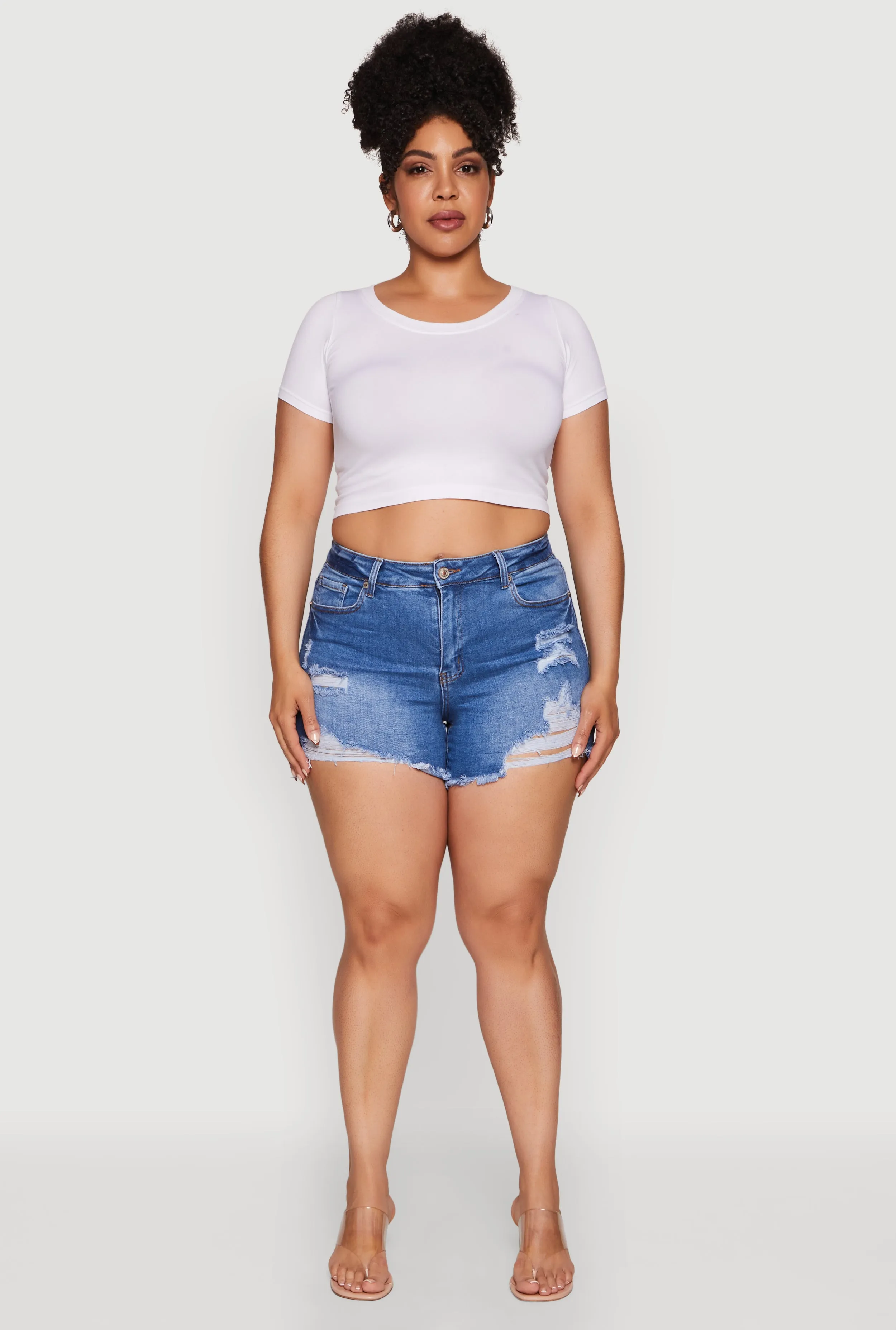 Plus Size WAX High Waisted Distressed Jean Shorts sold by Rainbow