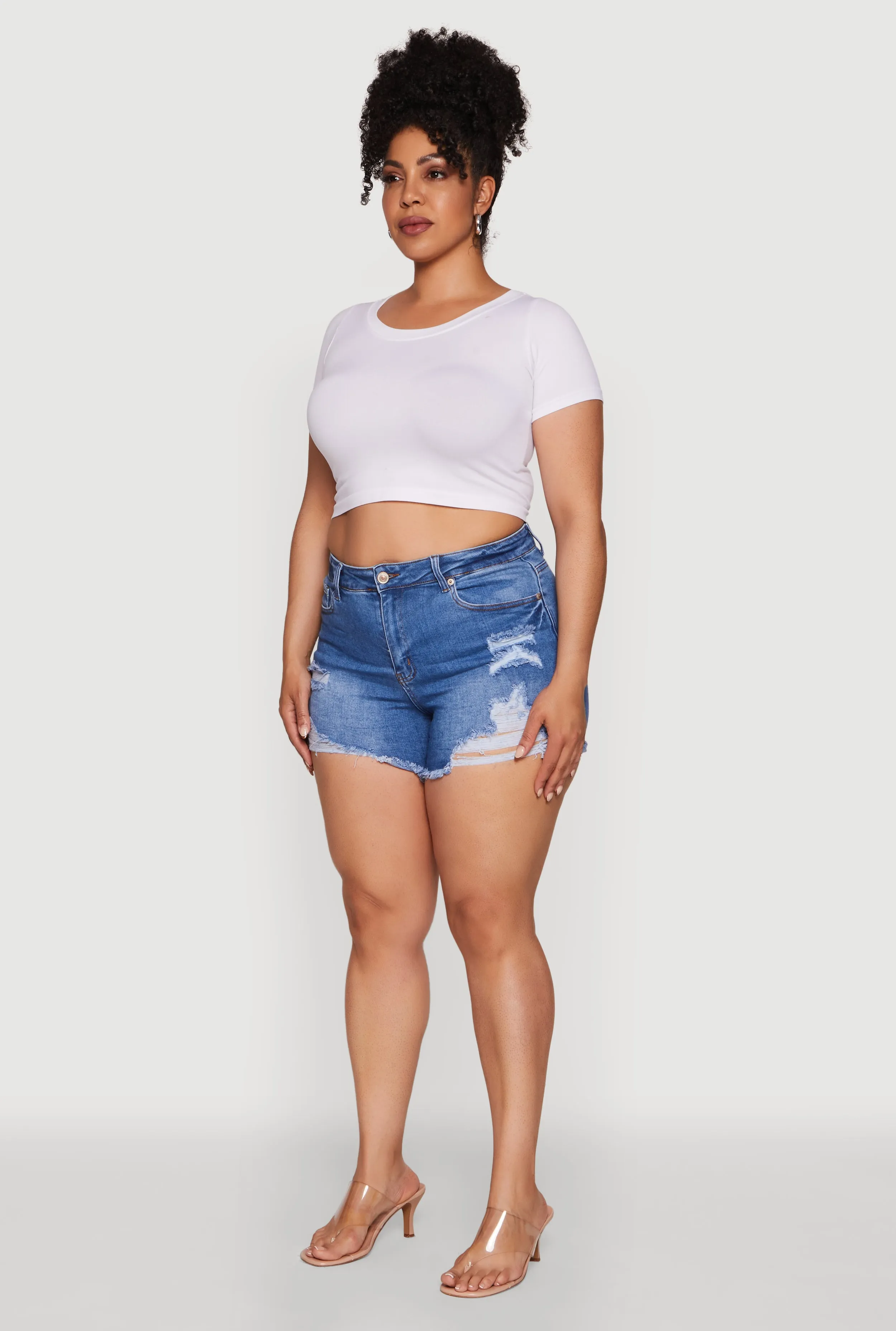 Plus Size WAX High Waisted Distressed Jean Shorts sold by Rainbow product image thumbnail 3