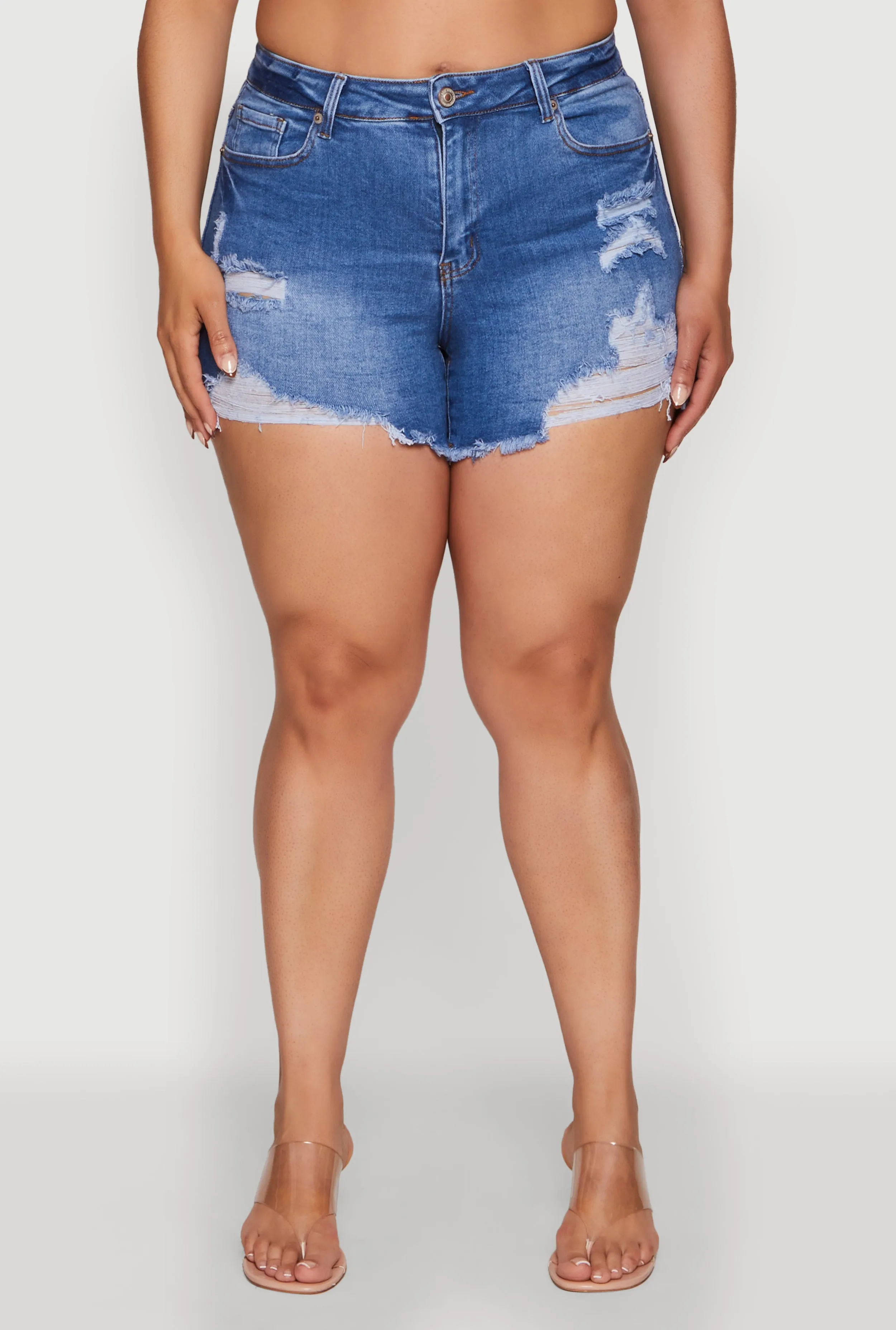 Plus Size WAX High Waisted Distressed Jean Shorts sold by Rainbow product image thumbnail 5