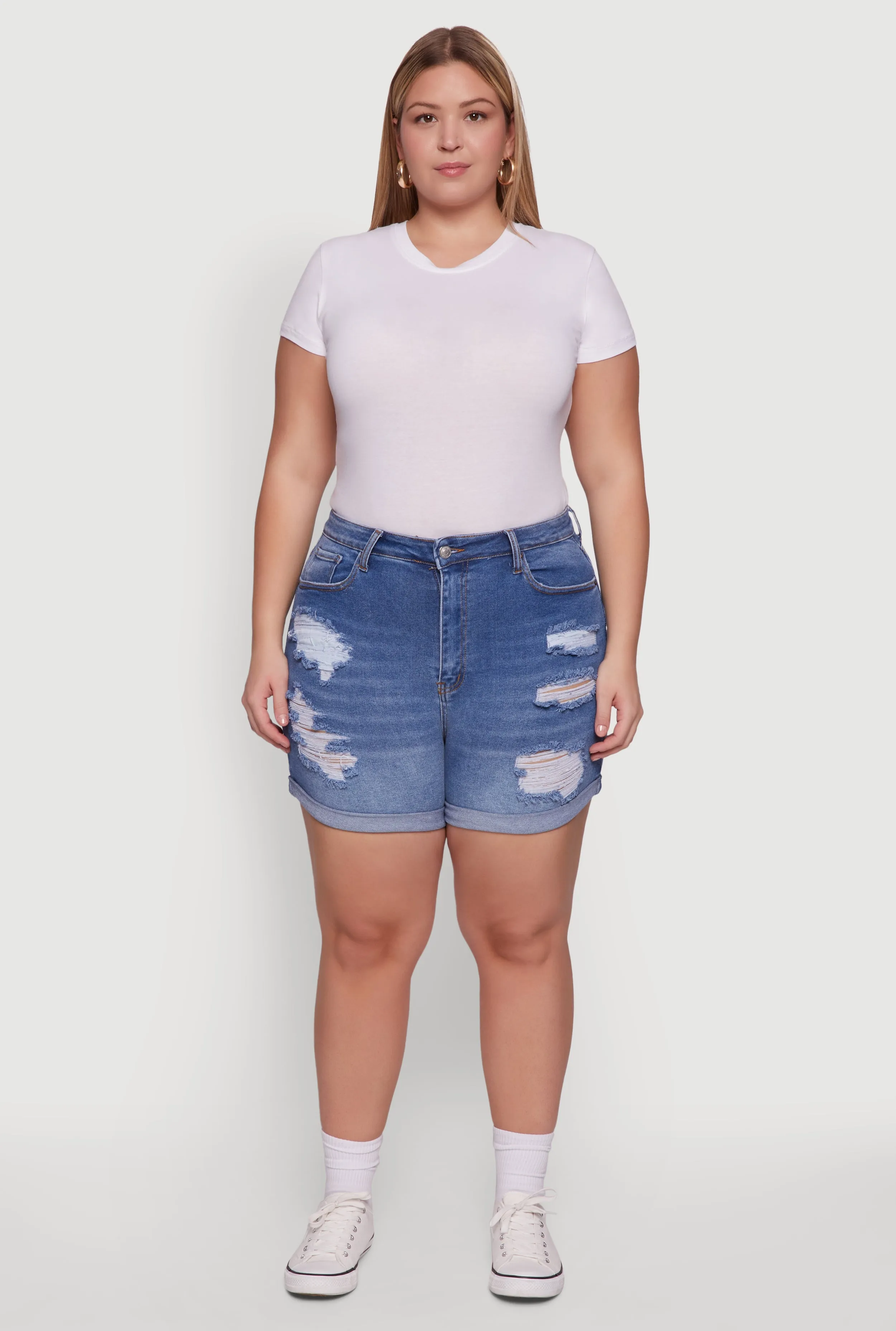 WAX Distressed High Waisted Jean Shorts sold by Rainbow