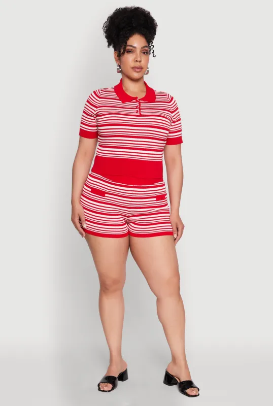 Plus Size Daisy Striped Button Detail Shorts sold by Rainbow