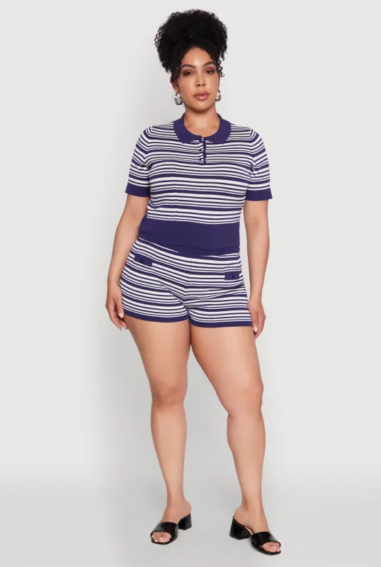 Plus Size Daisy Striped Button Detail Shorts sold by Rainbow