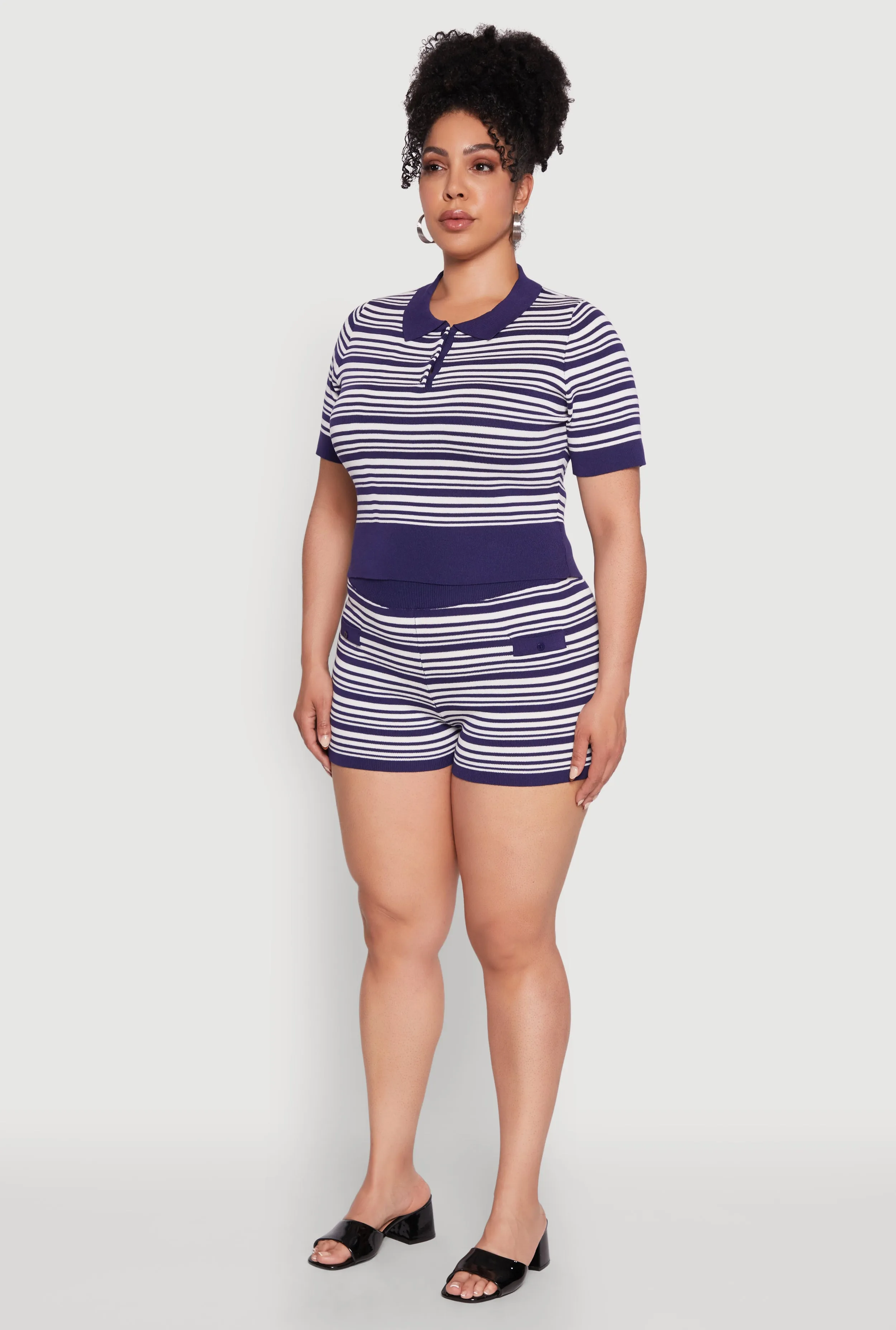 Plus Size Daisy Striped Cropped Polo Shirt sold by Rainbow product image thumbnail 5
