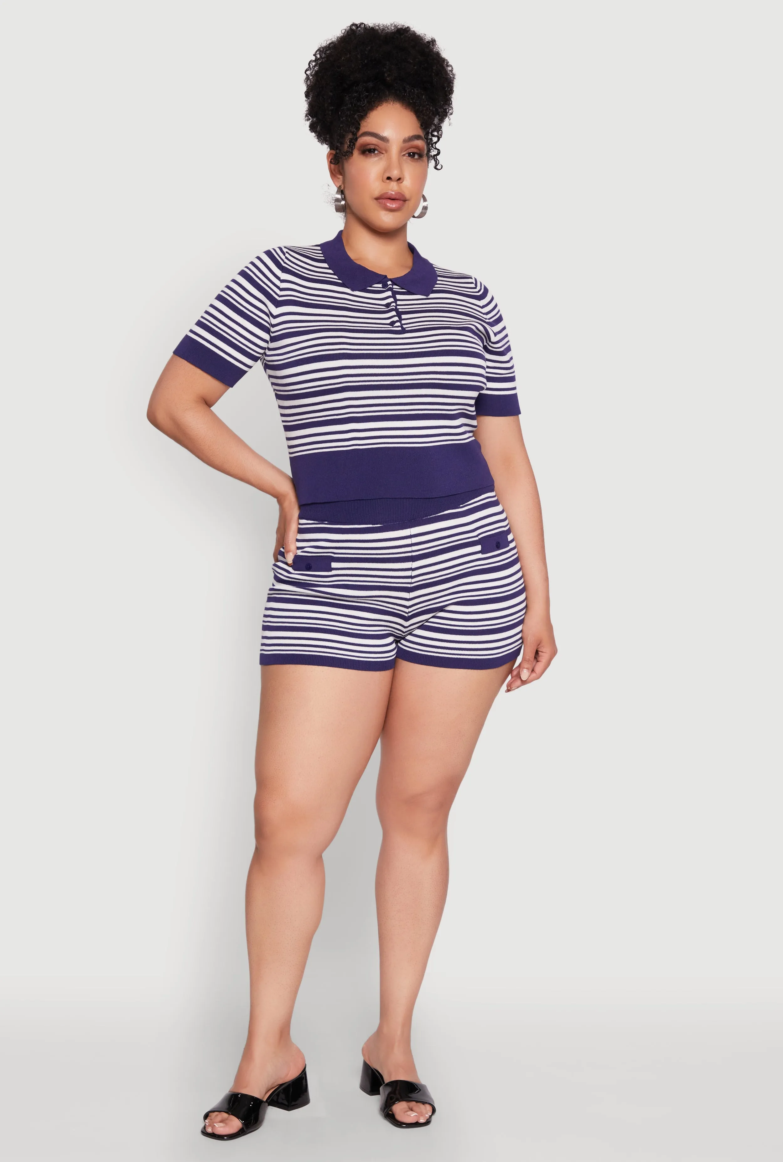 Plus Size Daisy Striped Cropped Polo Shirt sold by Rainbow product image thumbnail 2